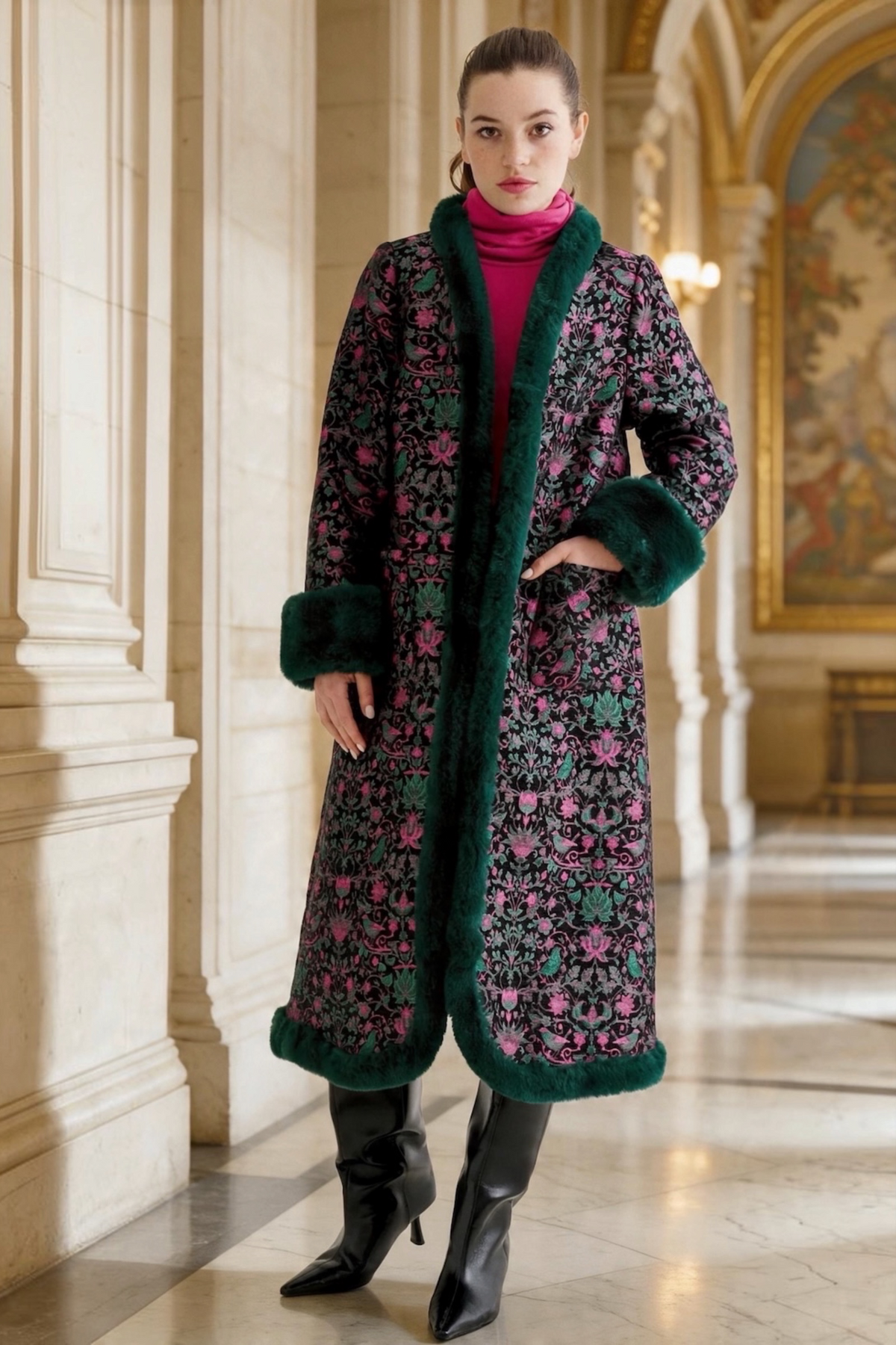 Delphia Belle Plume Fur Trim Coat