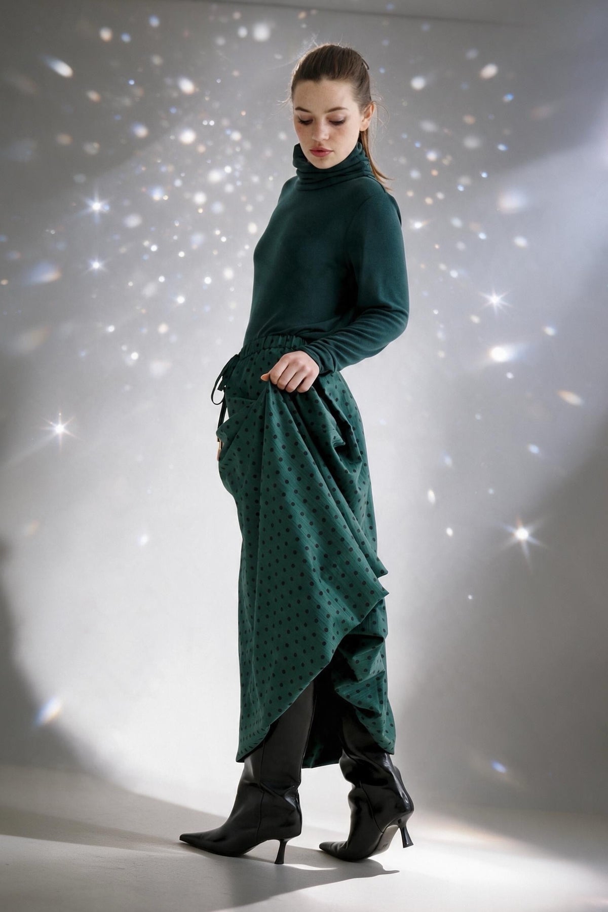 Dixie Spot Print Balloon Midaxi Skirt - Forest Green