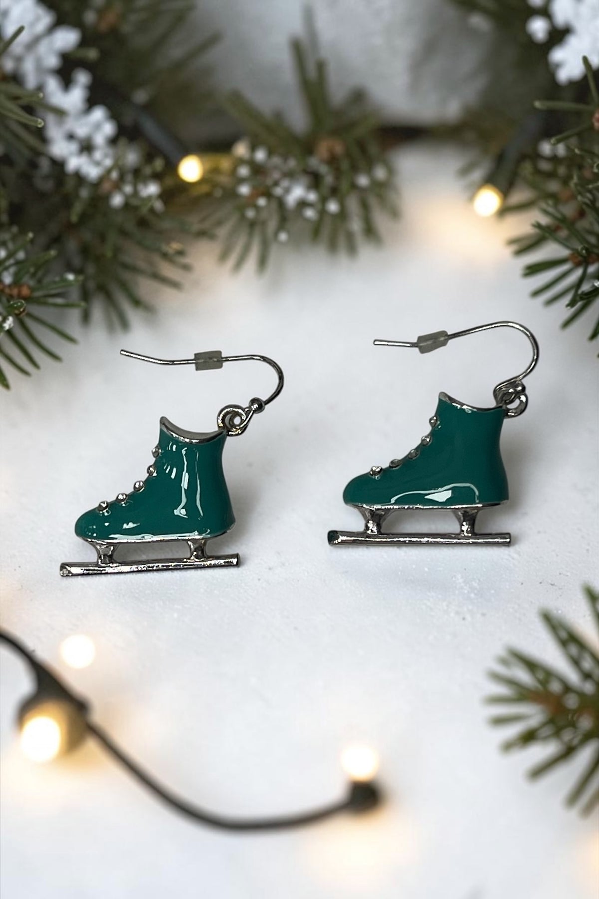 Teal Enamel Skater Boot Earring