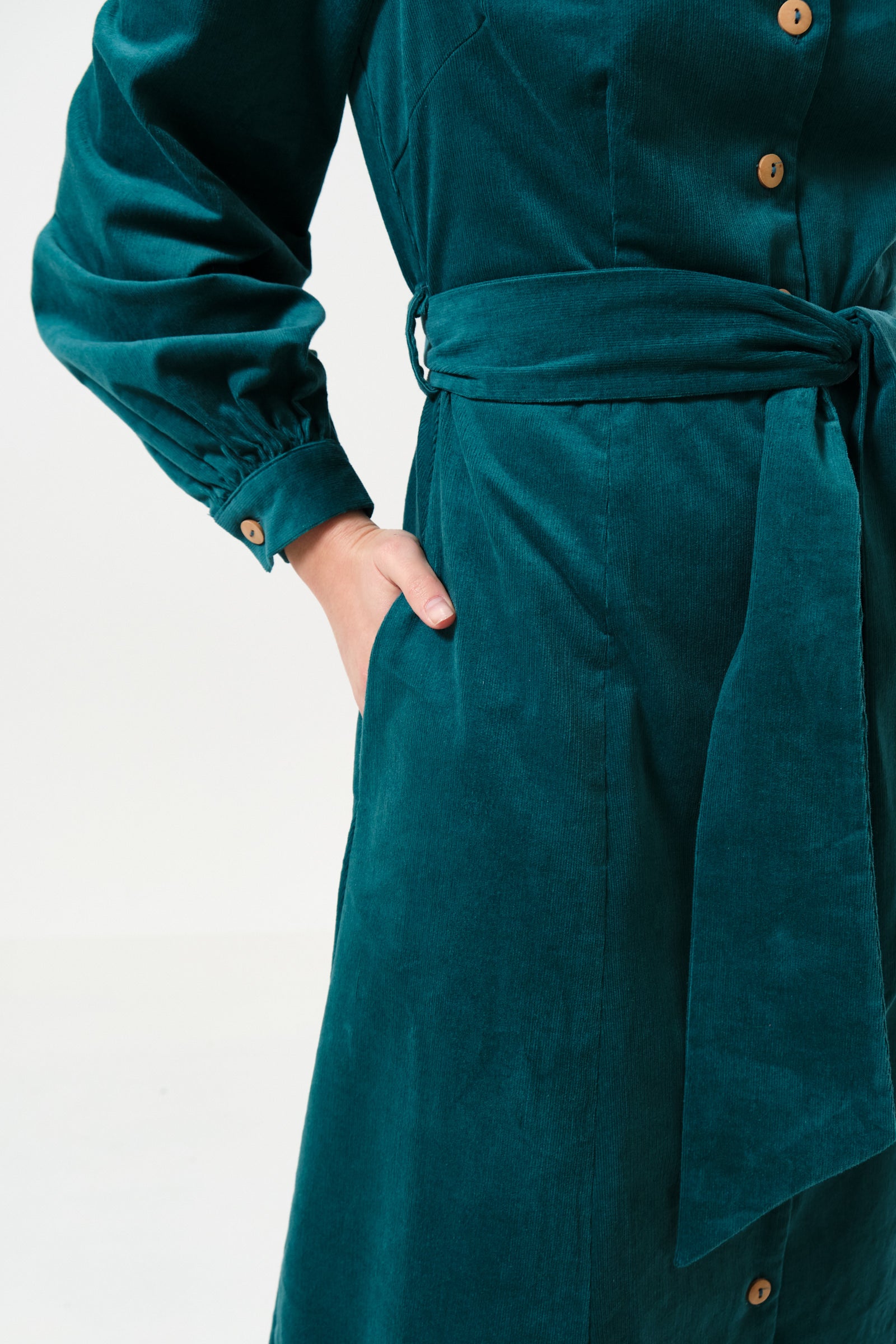 Rebecka Babycord Midi Shirt Dress - Petrol - Detail 2