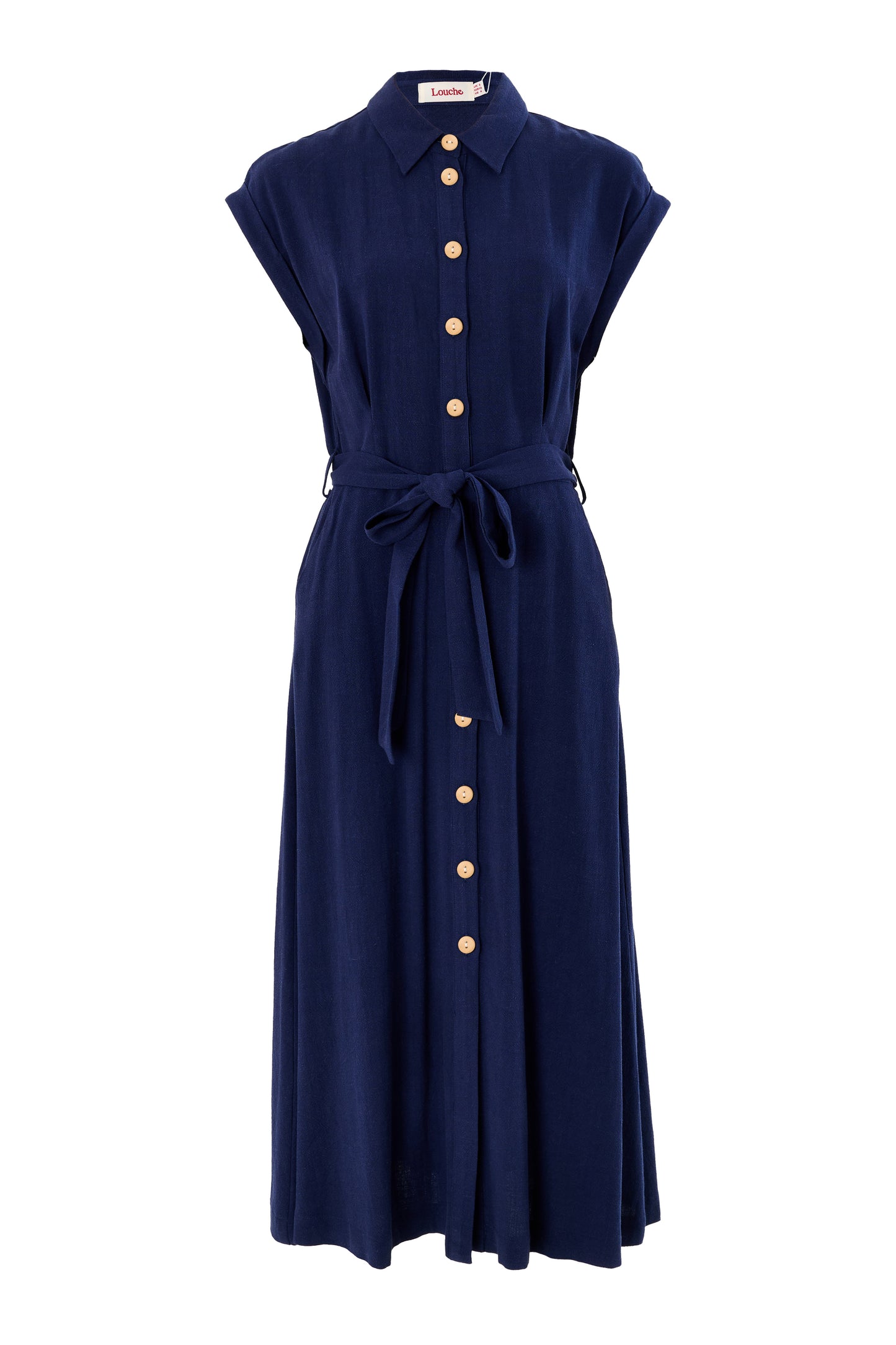 Reese Linen Mix Button Through Midi Shirt Dress - Navy