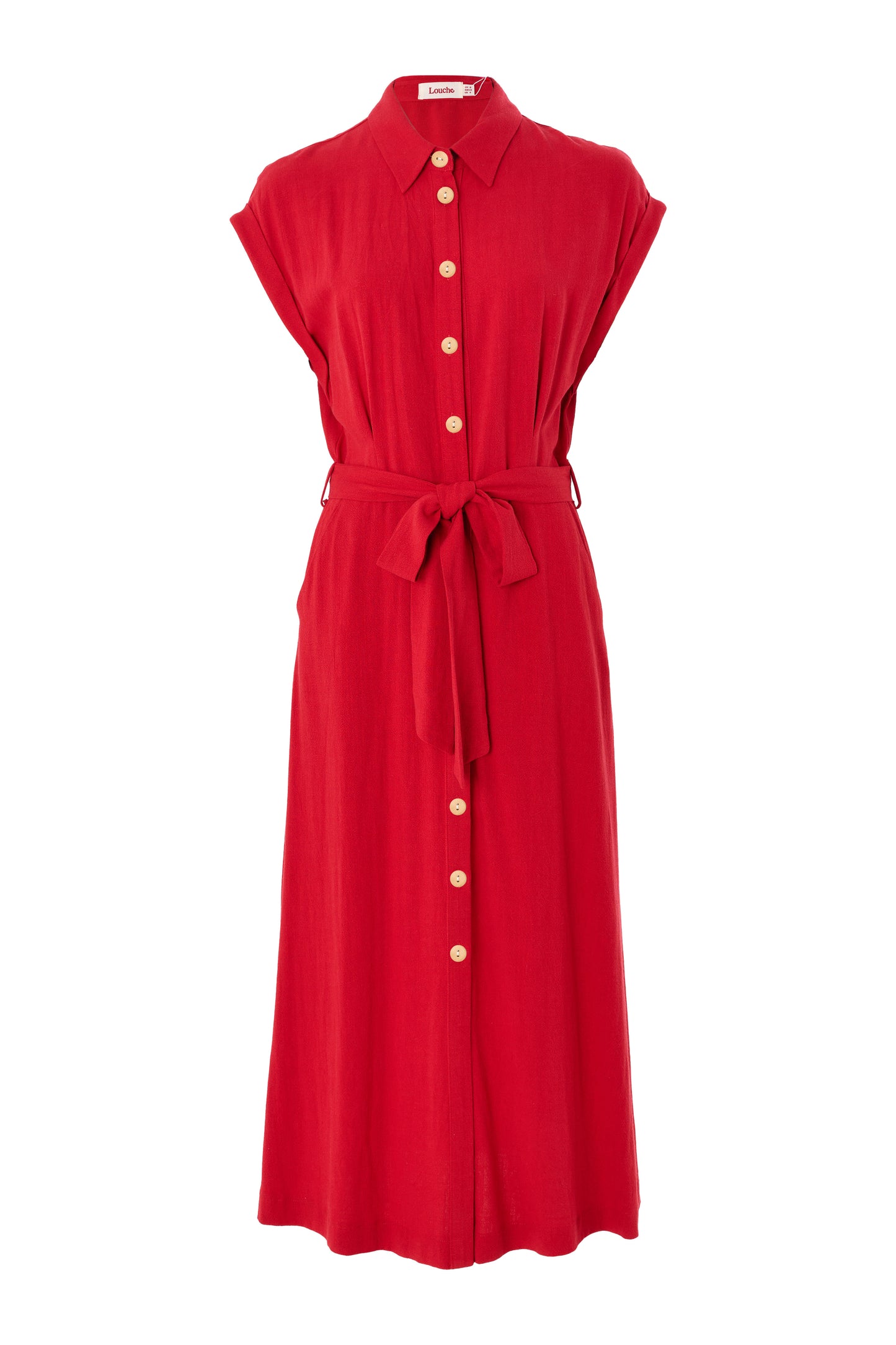 Reese Linen Mix Button Through Midi Shirt Dress - Red