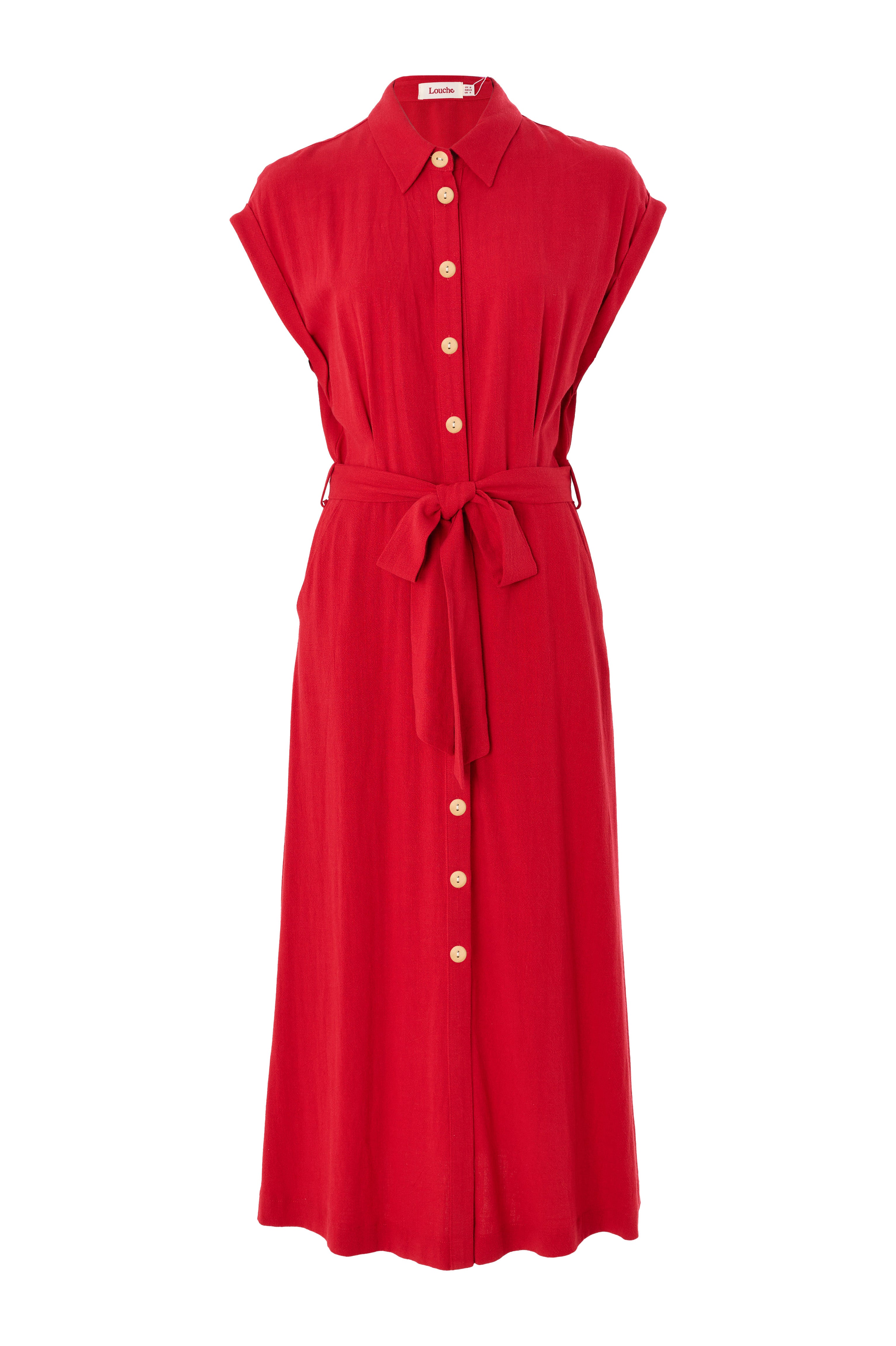 Reese Linen Mix Button Through Midi Shirt Dress - Red