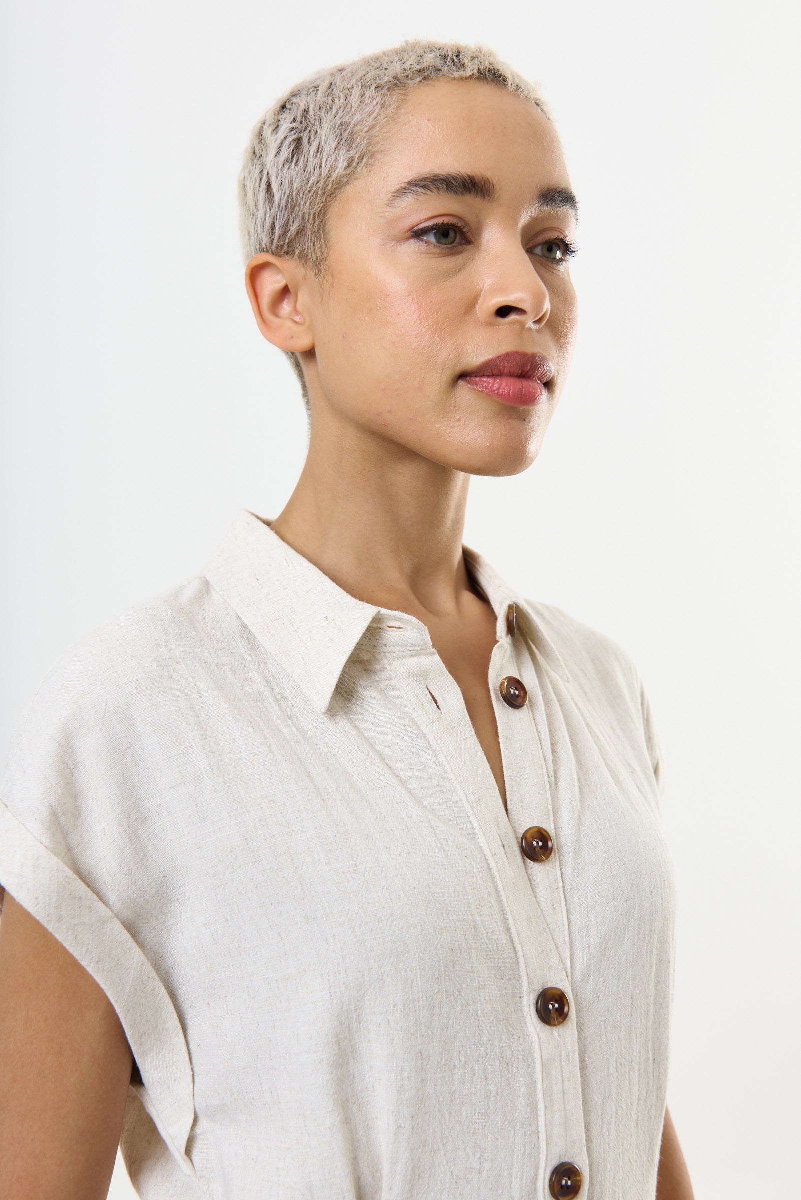 Reese Linen Mix Button Through Midi Shirt Dress - Natural