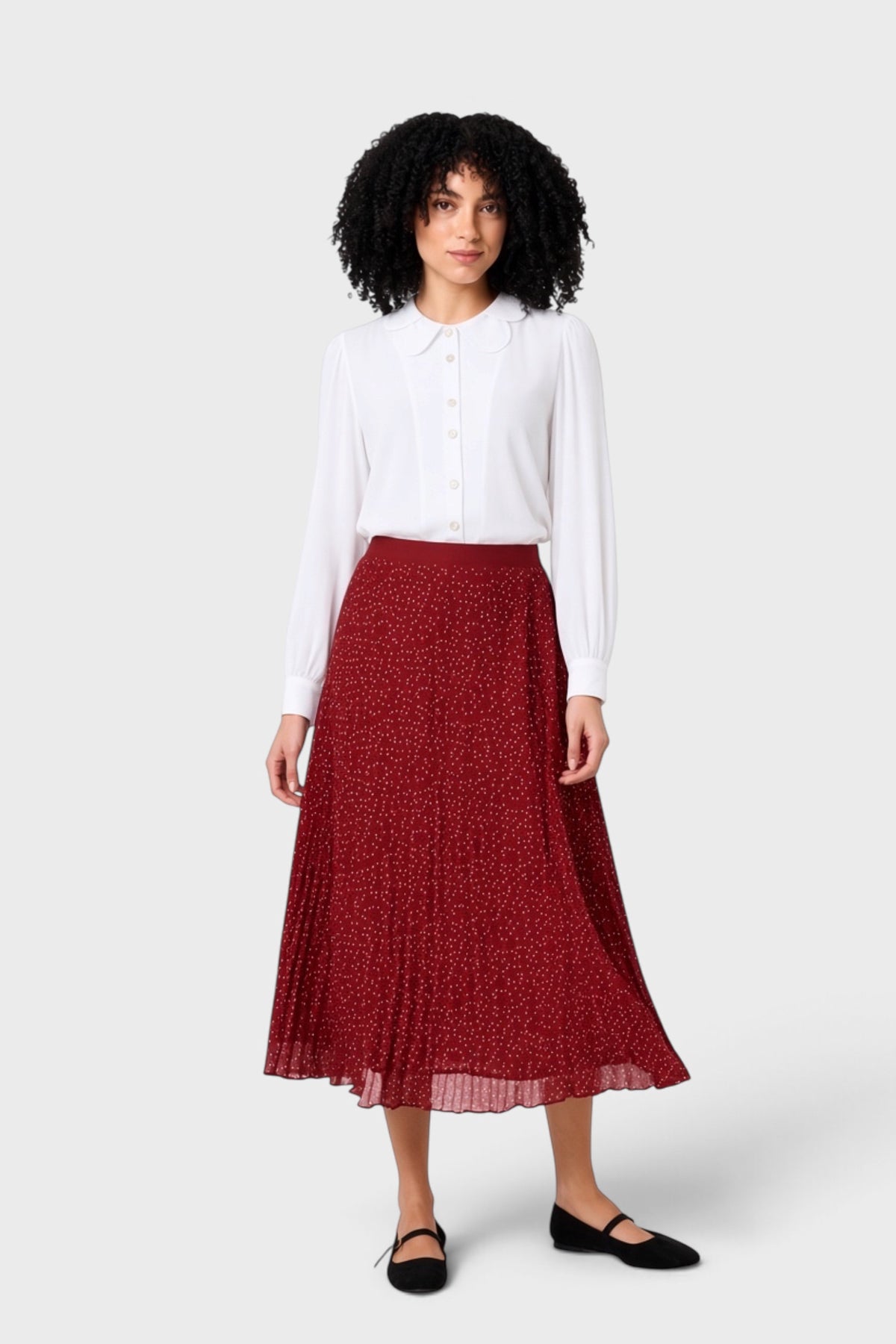 Riley Raindrop Pleated Midi Skirt - Red