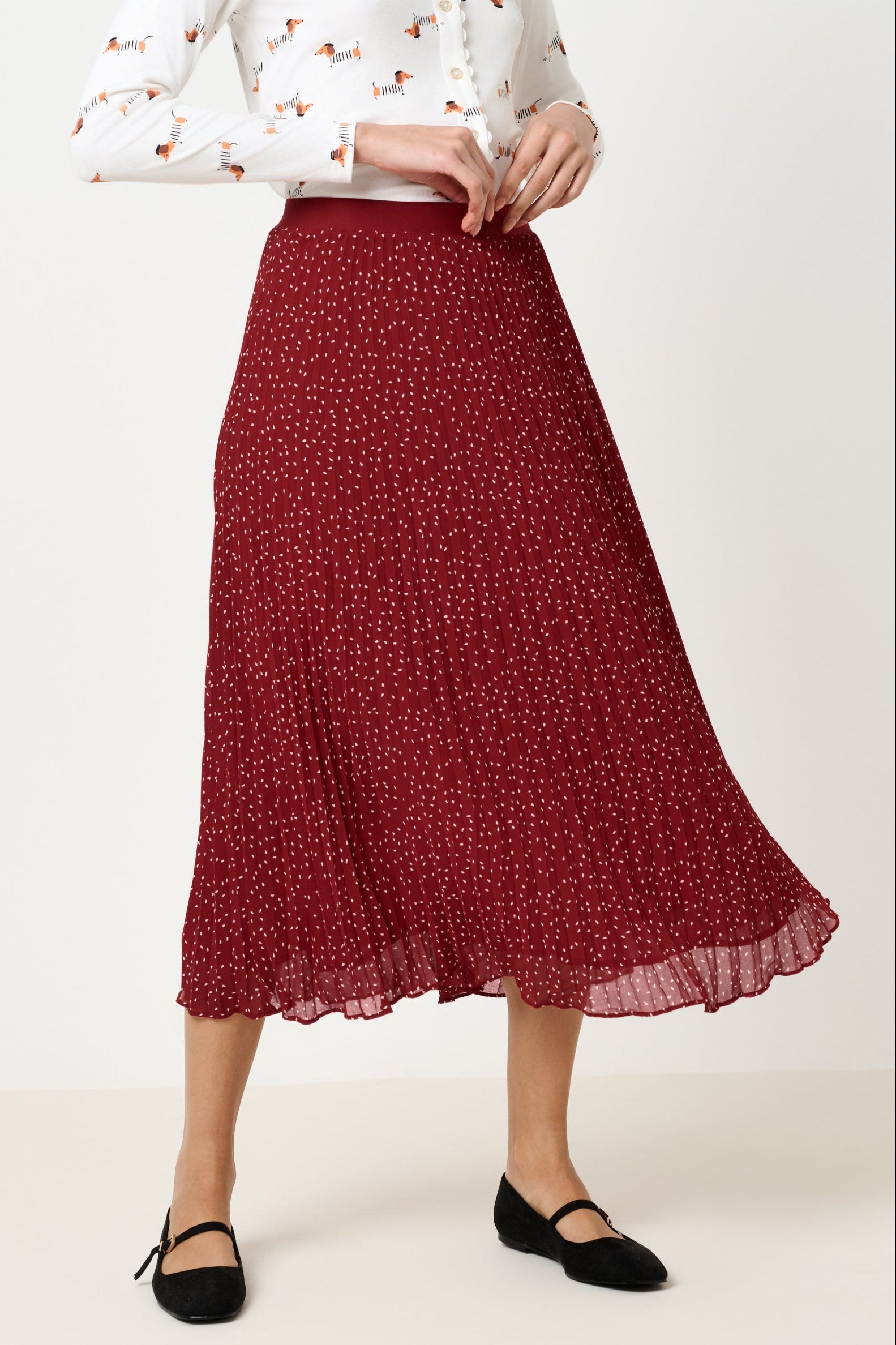 Riley Raindrop Pleated Midi Skirt - Red