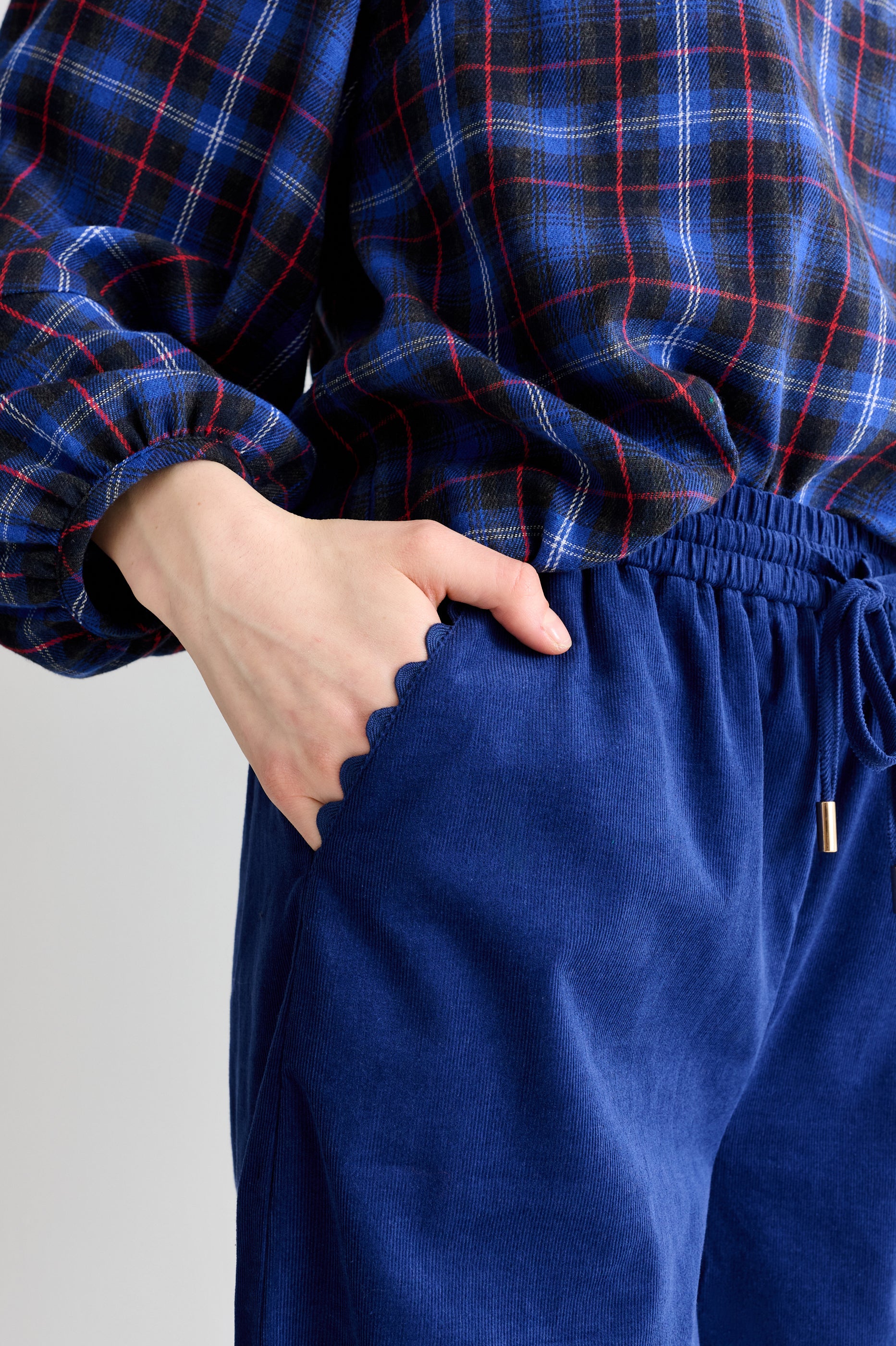 River Babycord Ric Rac Trim Wide Leg Trouser - Navy - Detail 2