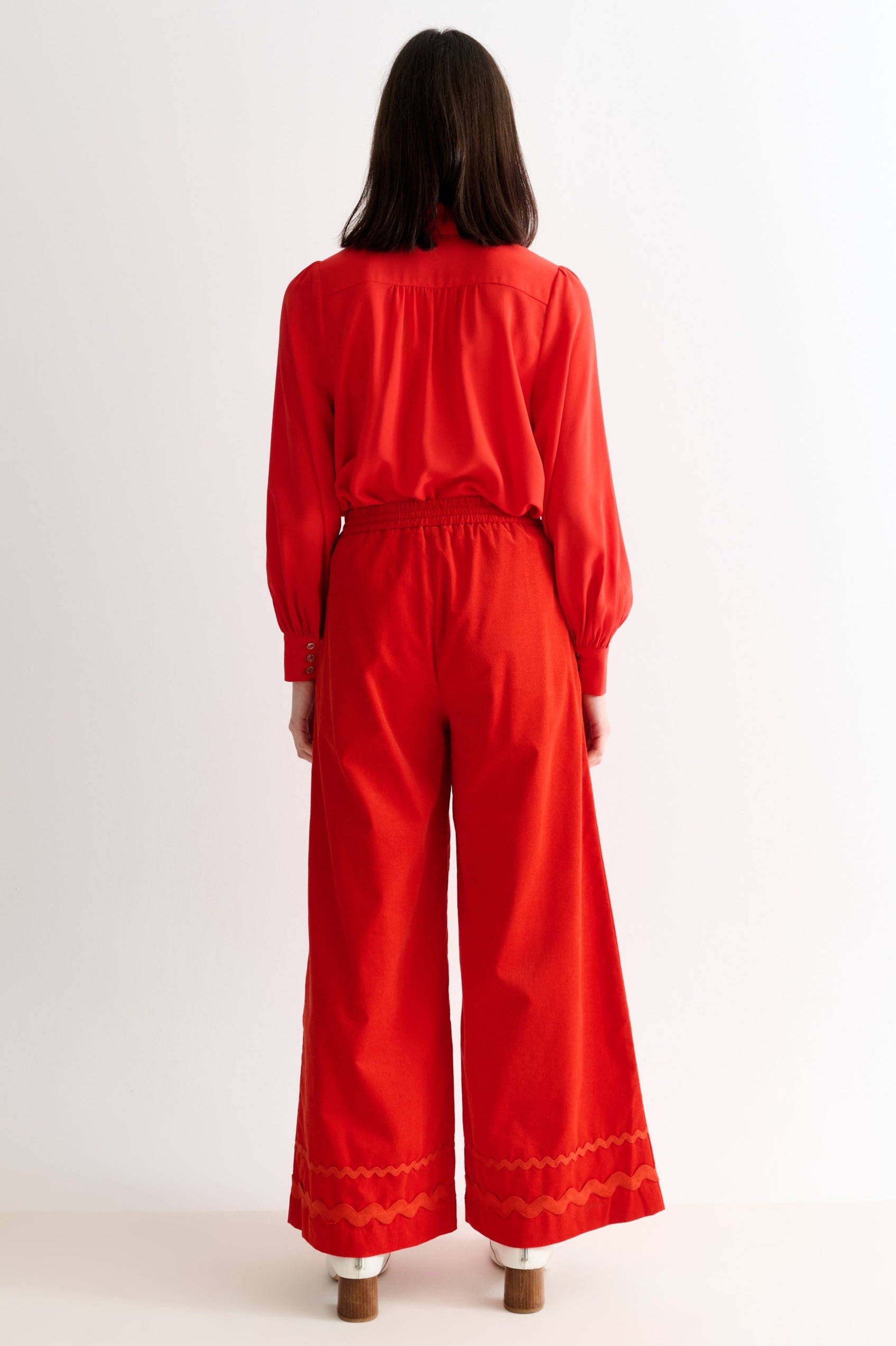 River Babycord Ric Rac Trim Wide Leg Trouser - Red - Detail 2