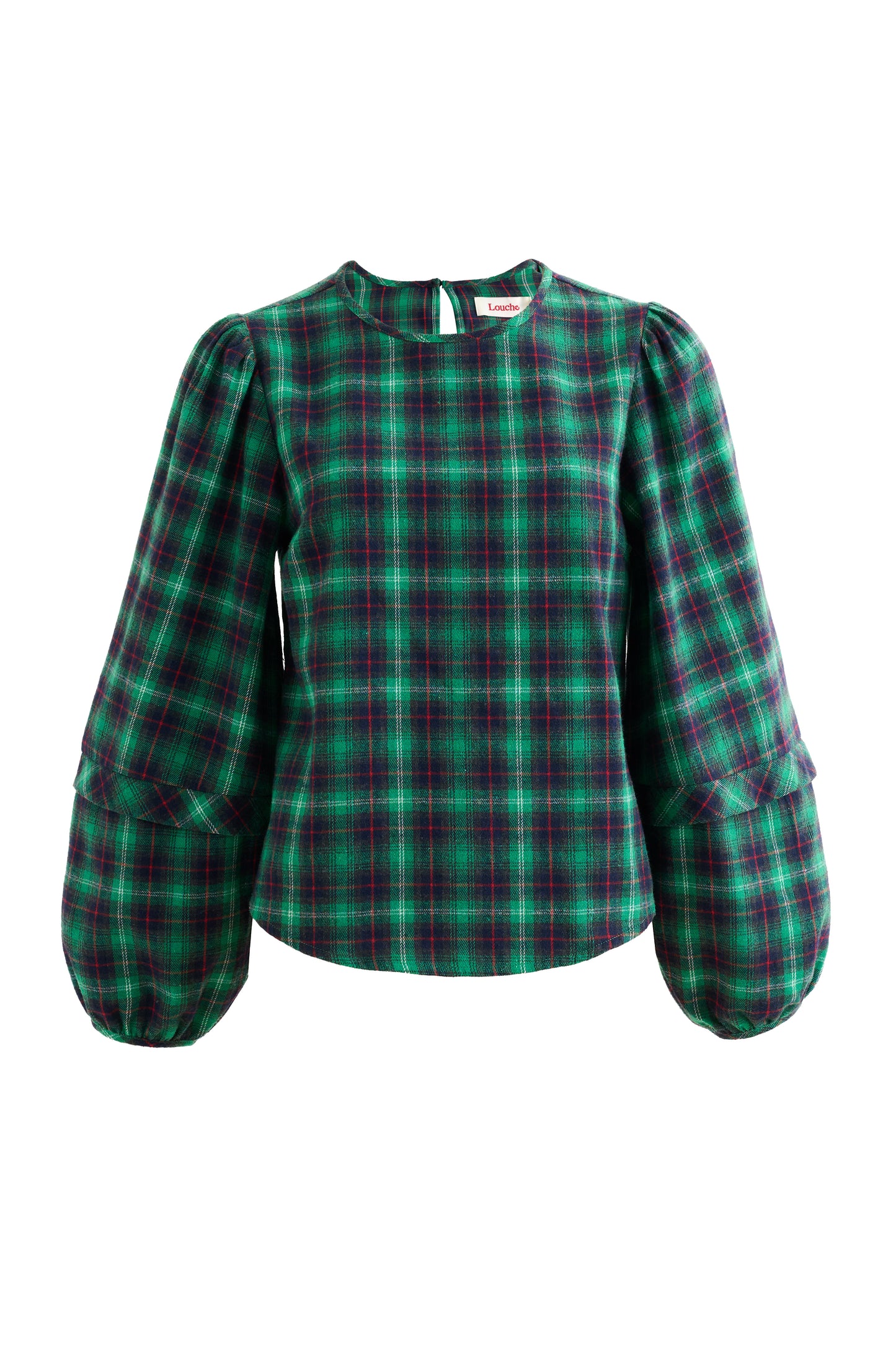 Rivka Winter Check Pleat Long Sleeve Blouse - Green