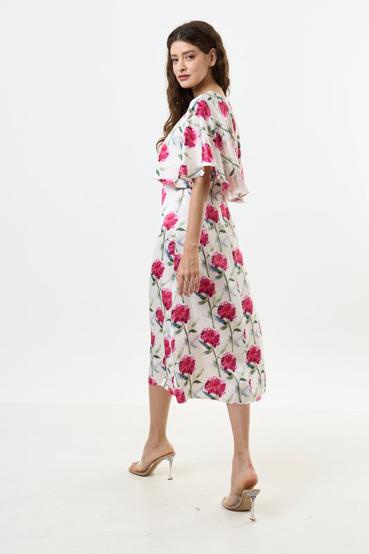 Rosso Loveflower Print Cape Midi Dress