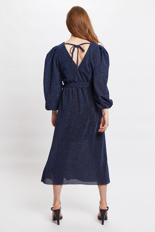 Louche Roza Lurex Jersey V Back Midi Dress - Navy