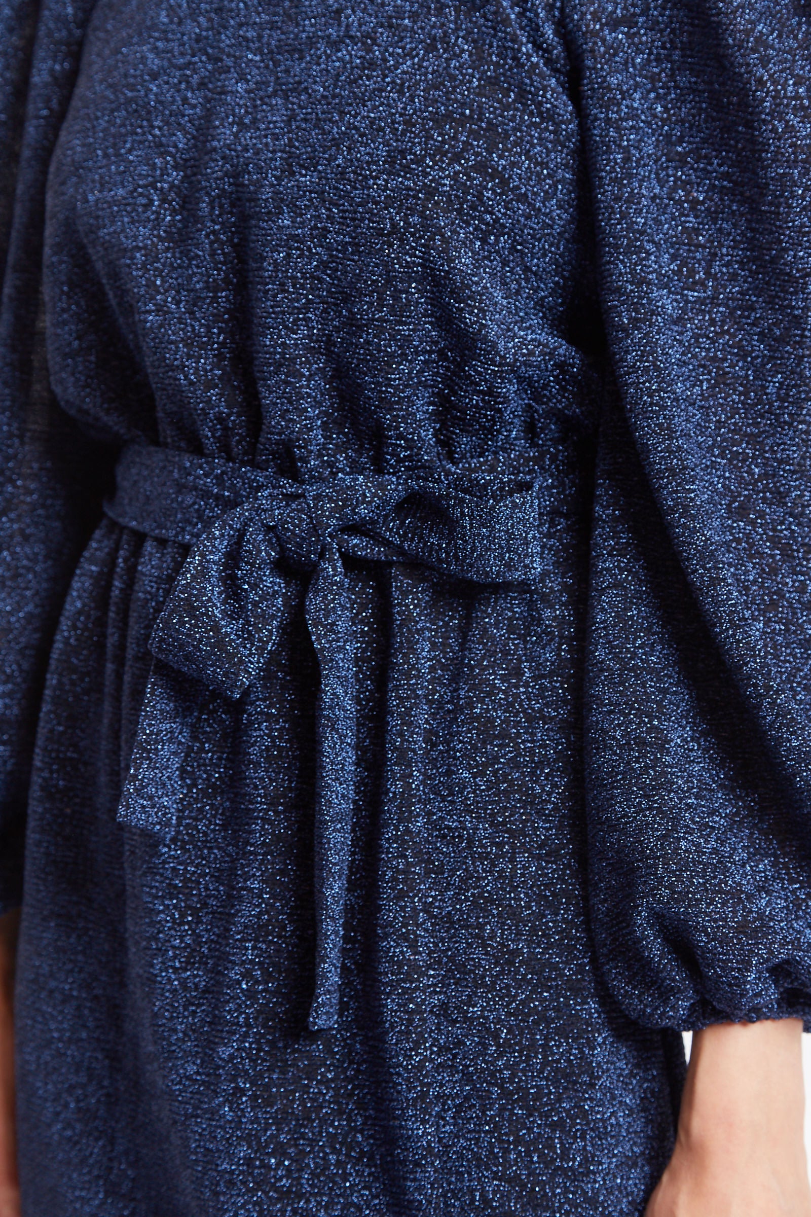 Louche Roza Lurex Jersey V Back Midi Dress - Navy - Detail 3