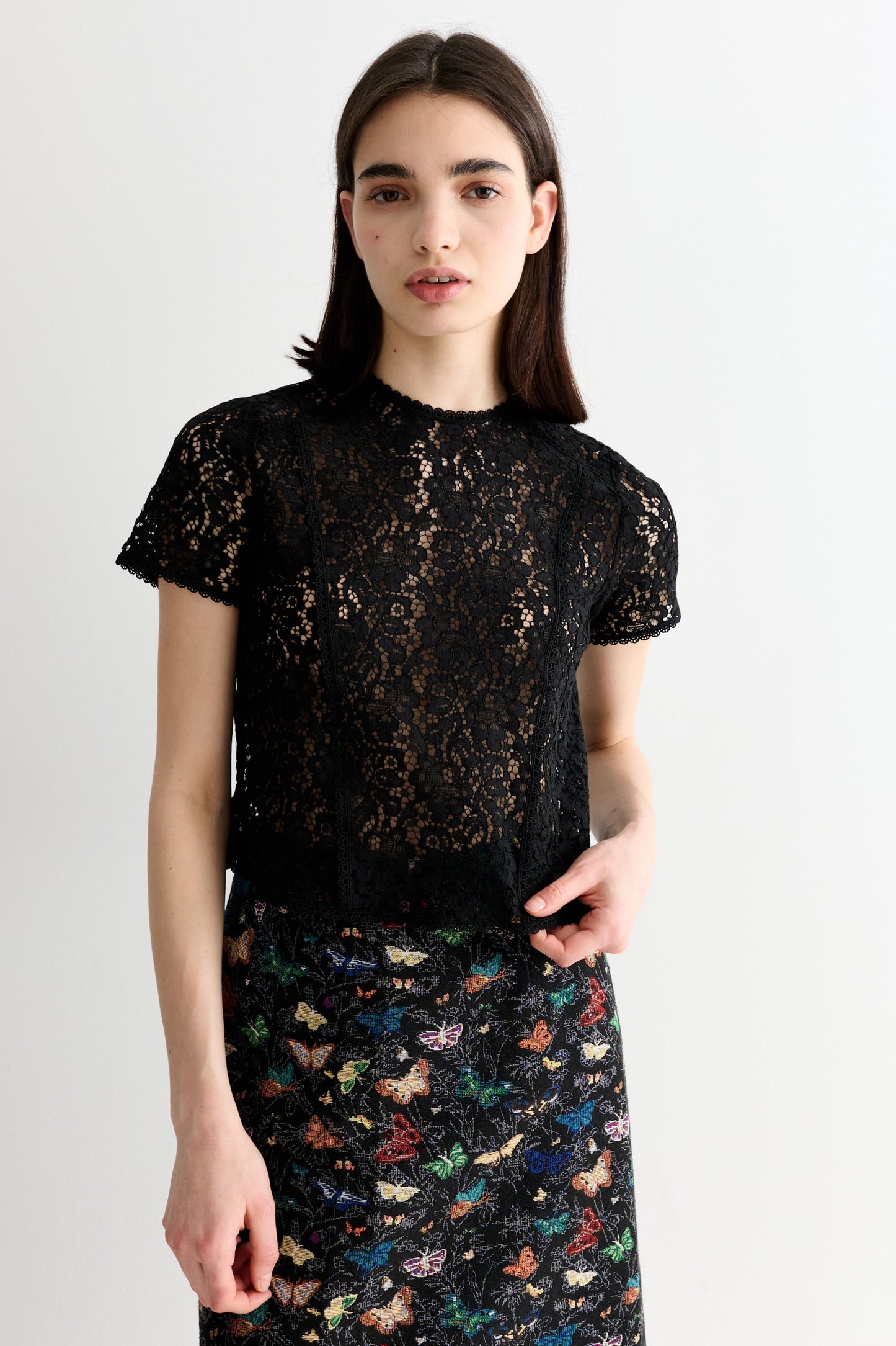 Rufaro Lace Short Sleeve Blouse - Black