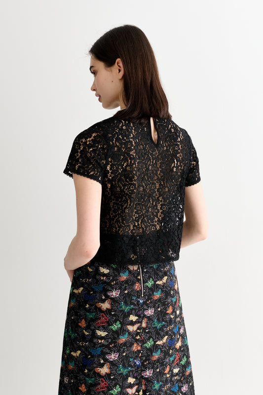 Rufaro Lace Short Sleeve Blouse - Black