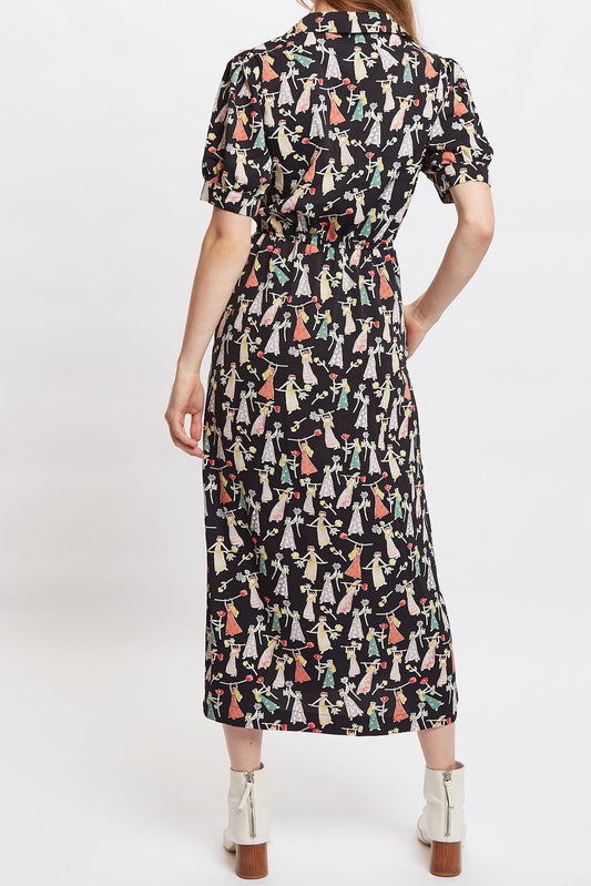 Louche Sakani Flower Girl Print Short Sleeve Midi Dress