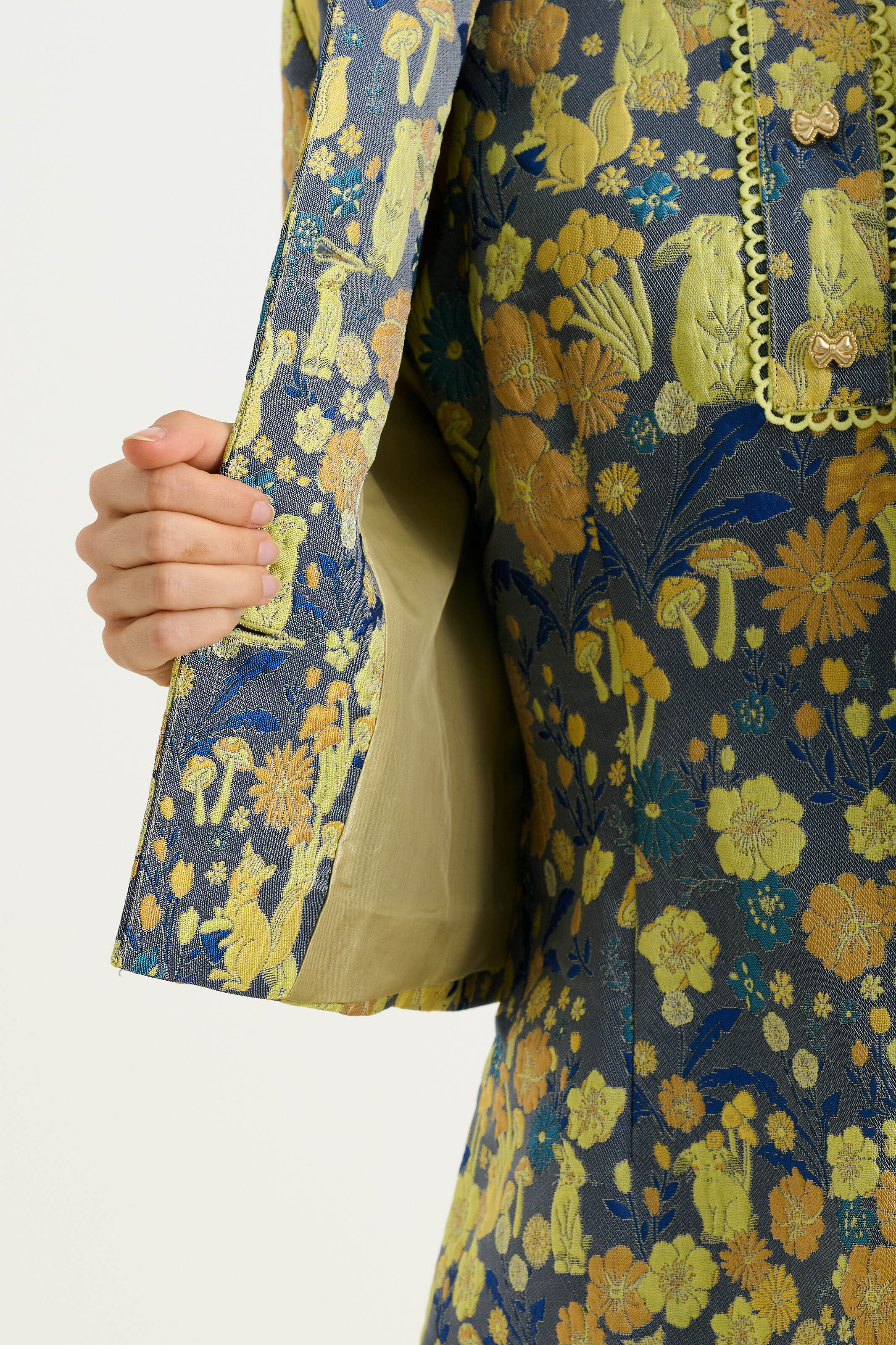 Salut Fairytale Jacquard Cropped Jacket- Yellow