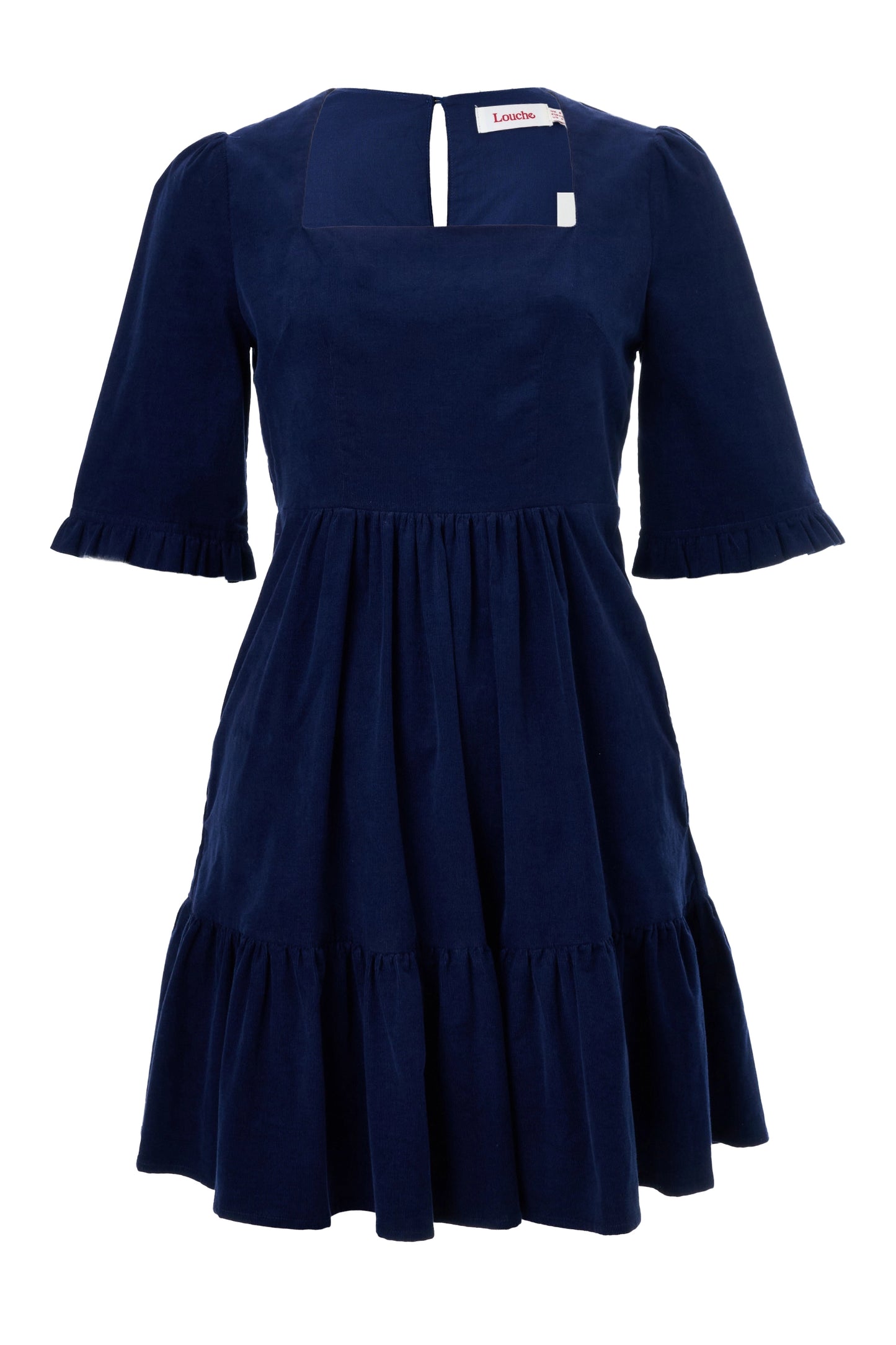 Sassa Lightweight Baby Cord Tiered Mini Dress - Navy