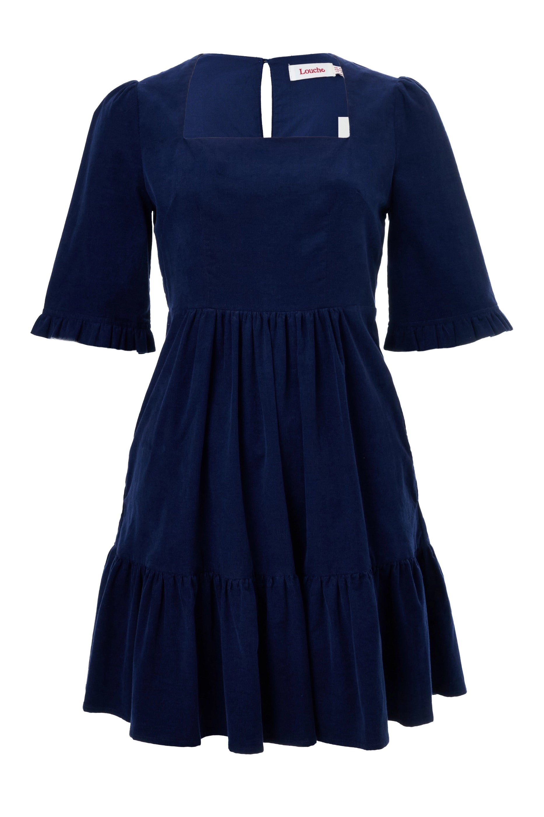 Sassa Lightweight Baby Cord Tiered Mini Dress - Navy