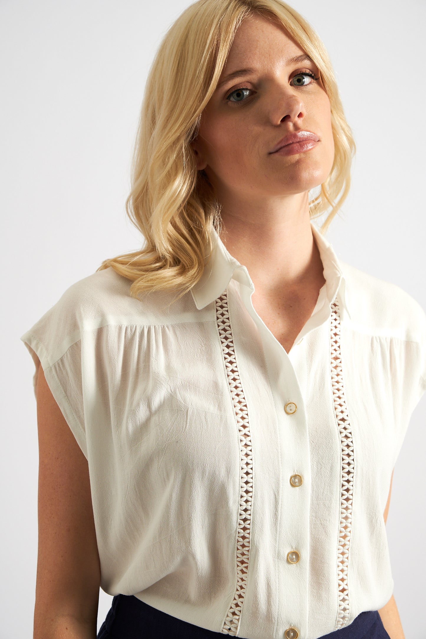 Shayla Moss Crepe Lace Trim Shirt