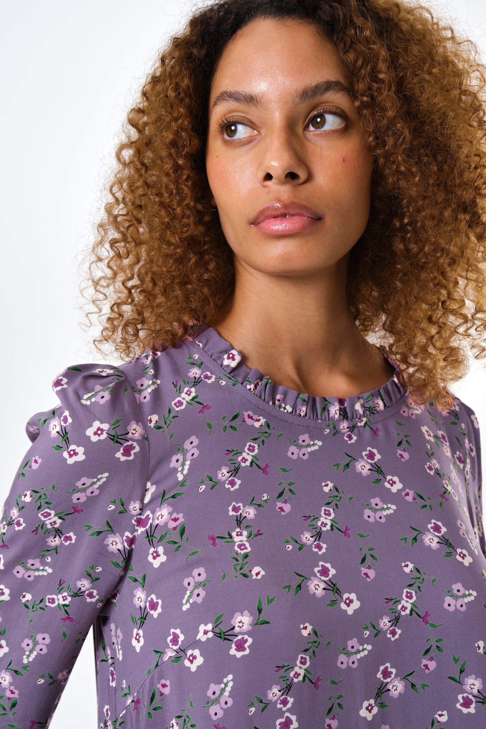 Sola Naïve Posy Print Long Sleeve Mini Dress - Violet - Detail 1
