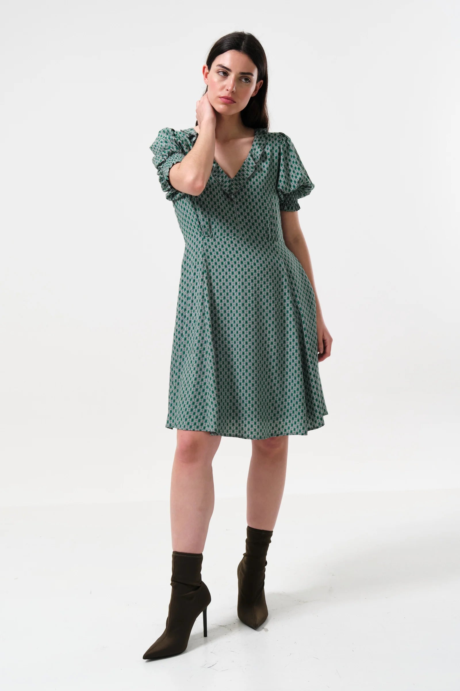 Solyne Flower Tile Print Mini Dress - Detail 3