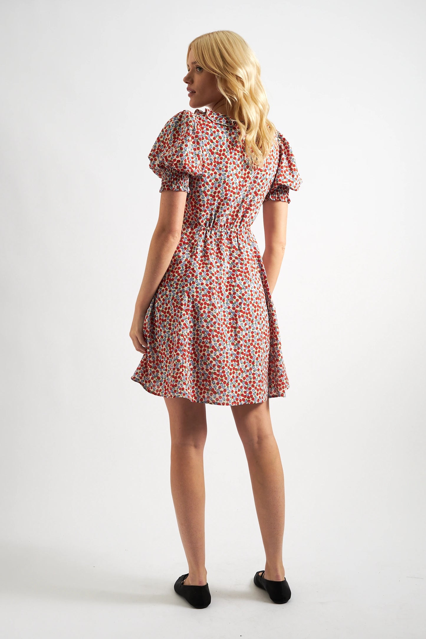 Solyne Strawberry Fields Print Frill V-Neck Mini Dress