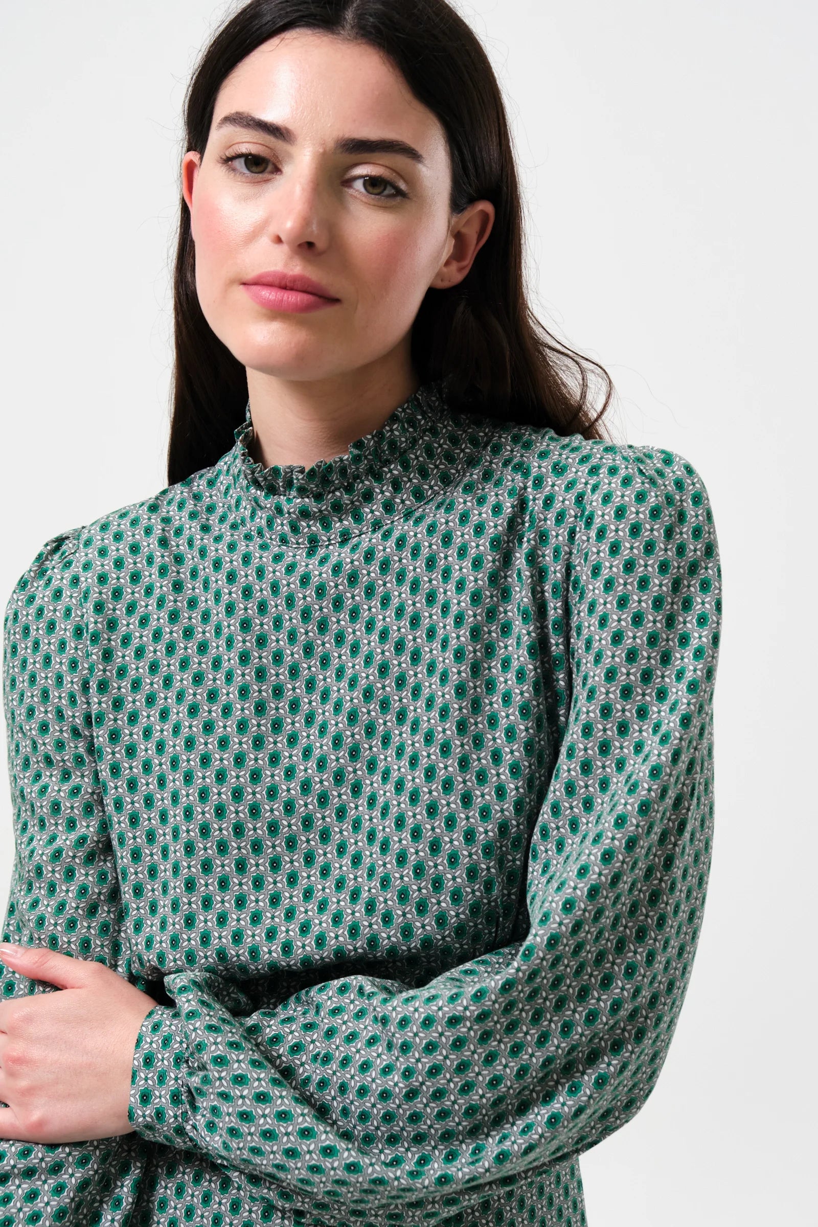 Sorrel Flower Tile Print Midi Dress - Detail 1