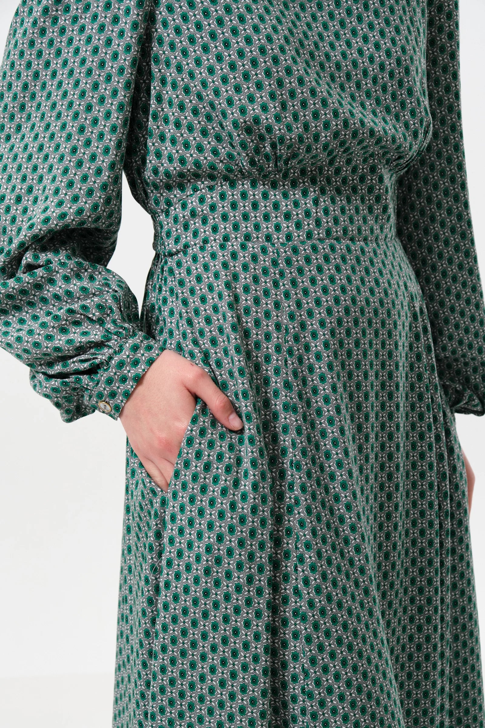 Sorrel Flower Tile Print Midi Dress - Detail 2