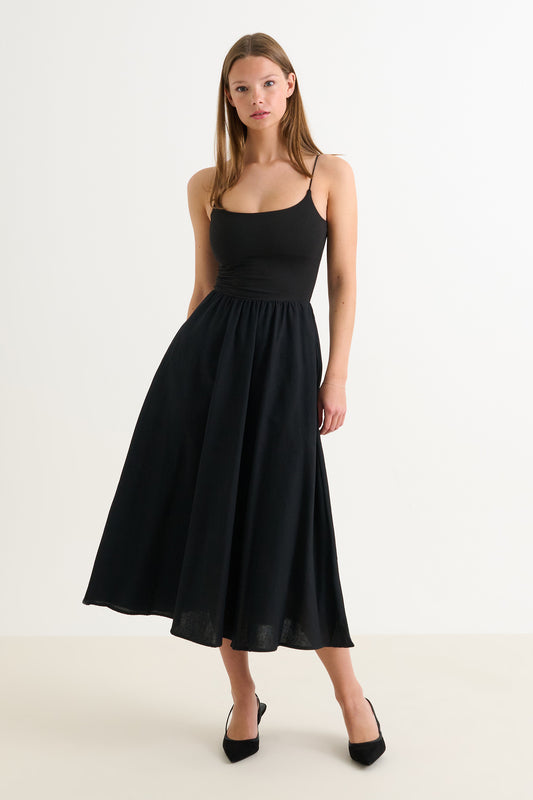 Soumia Jersey Bodice And Recycled Cotton Skirt Midaxi Dress - Black
