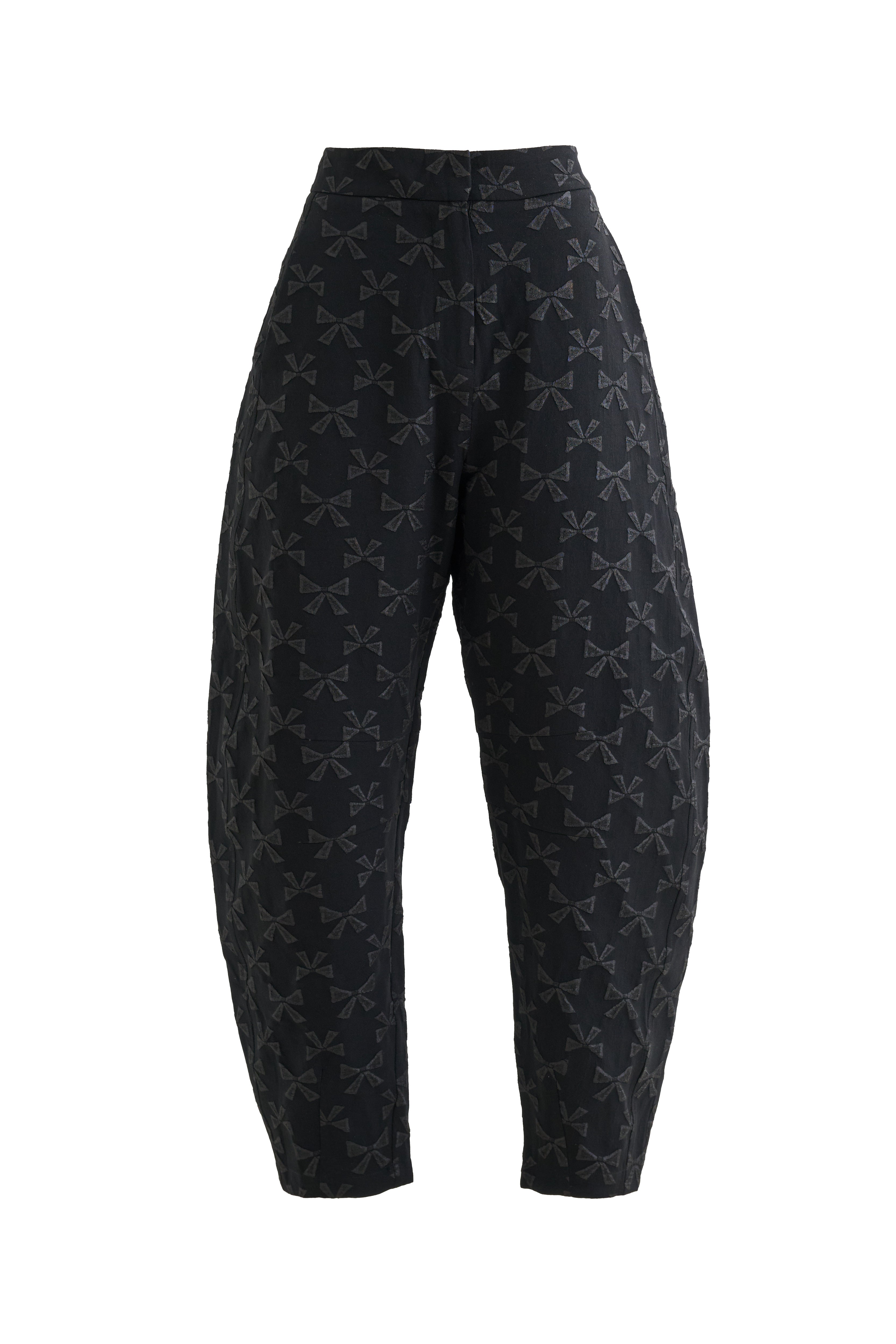 Sutton Bow Jacquard Barrel Trousers - Black - Styled