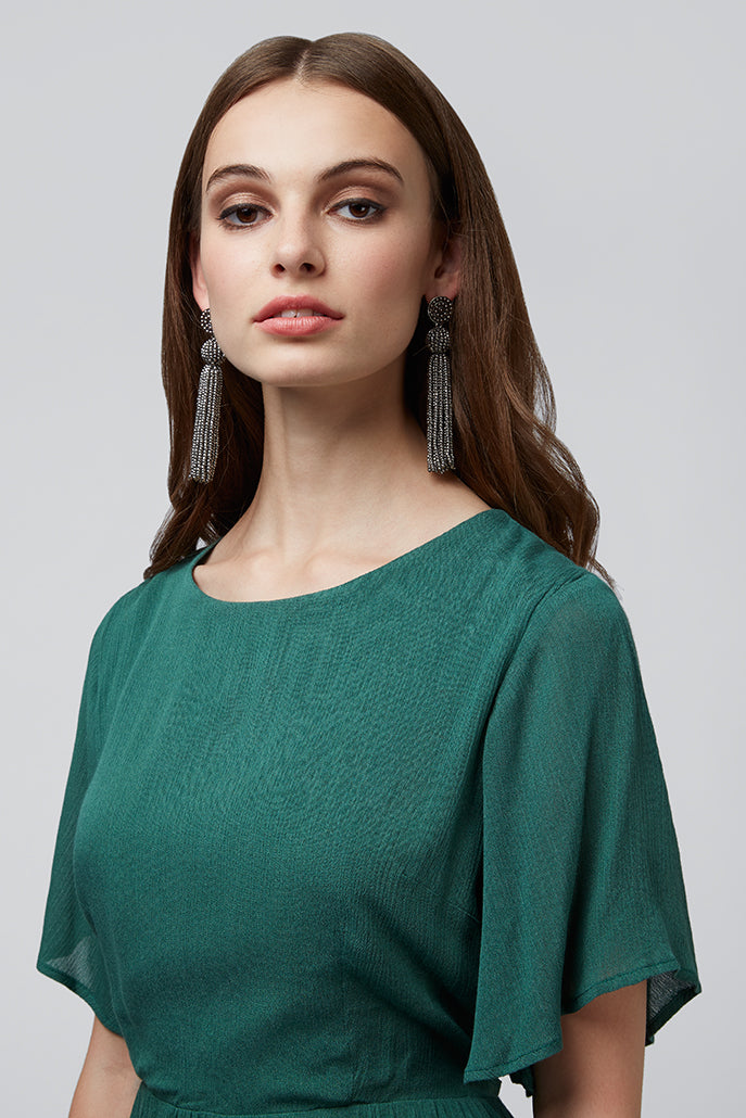 Safa Cut Out Back Green Midi Dress