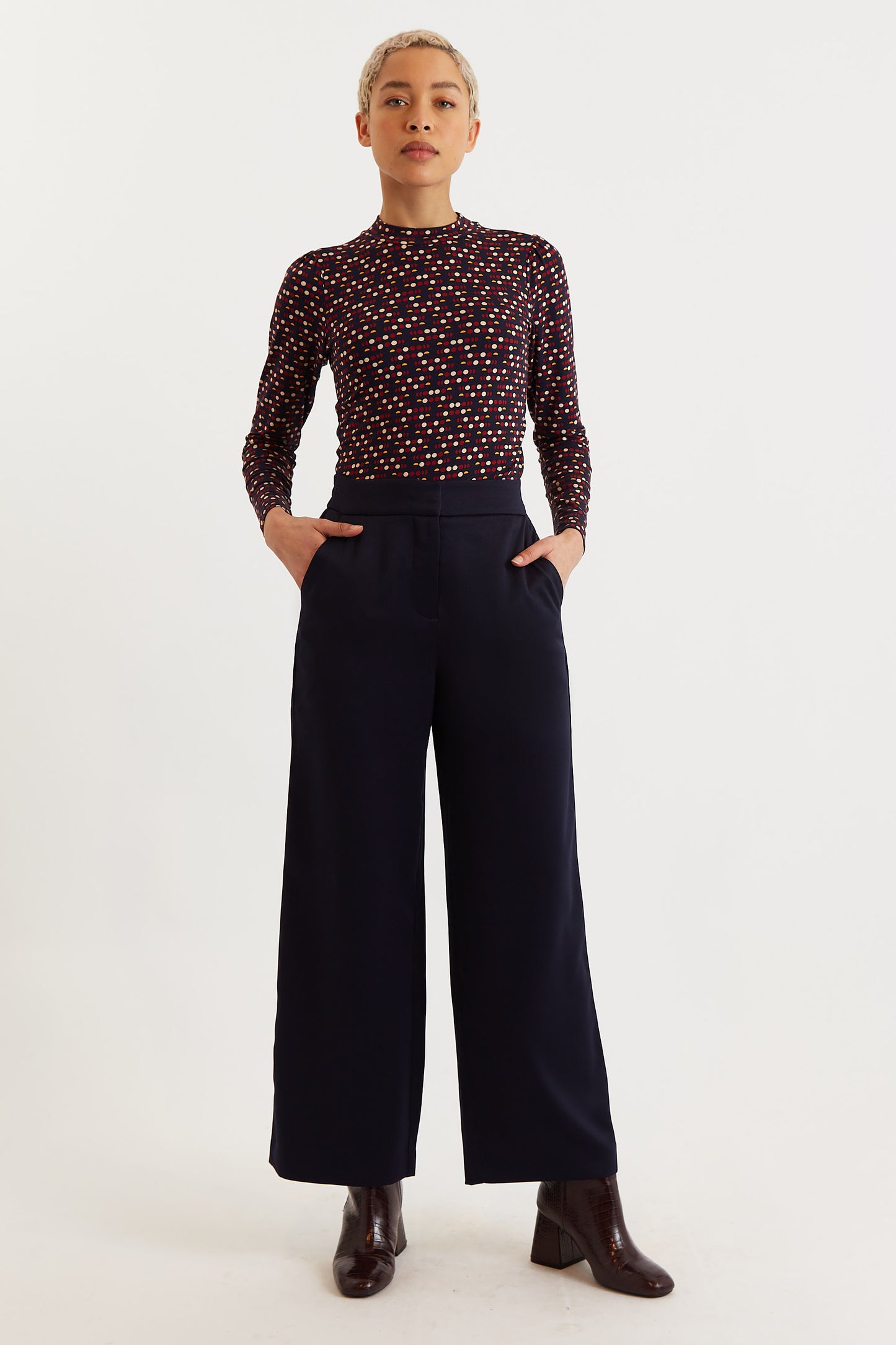 Tilde Satin Back Crepe Wide Leg Trousers - Navy