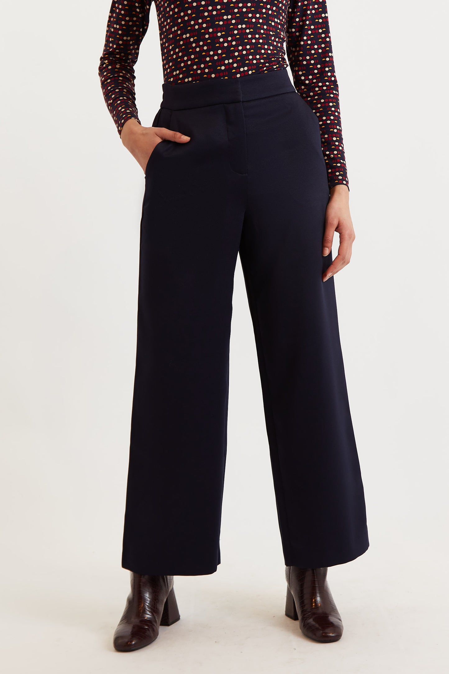 Tilde Satin Back Crepe Wide Leg Trousers - Navy