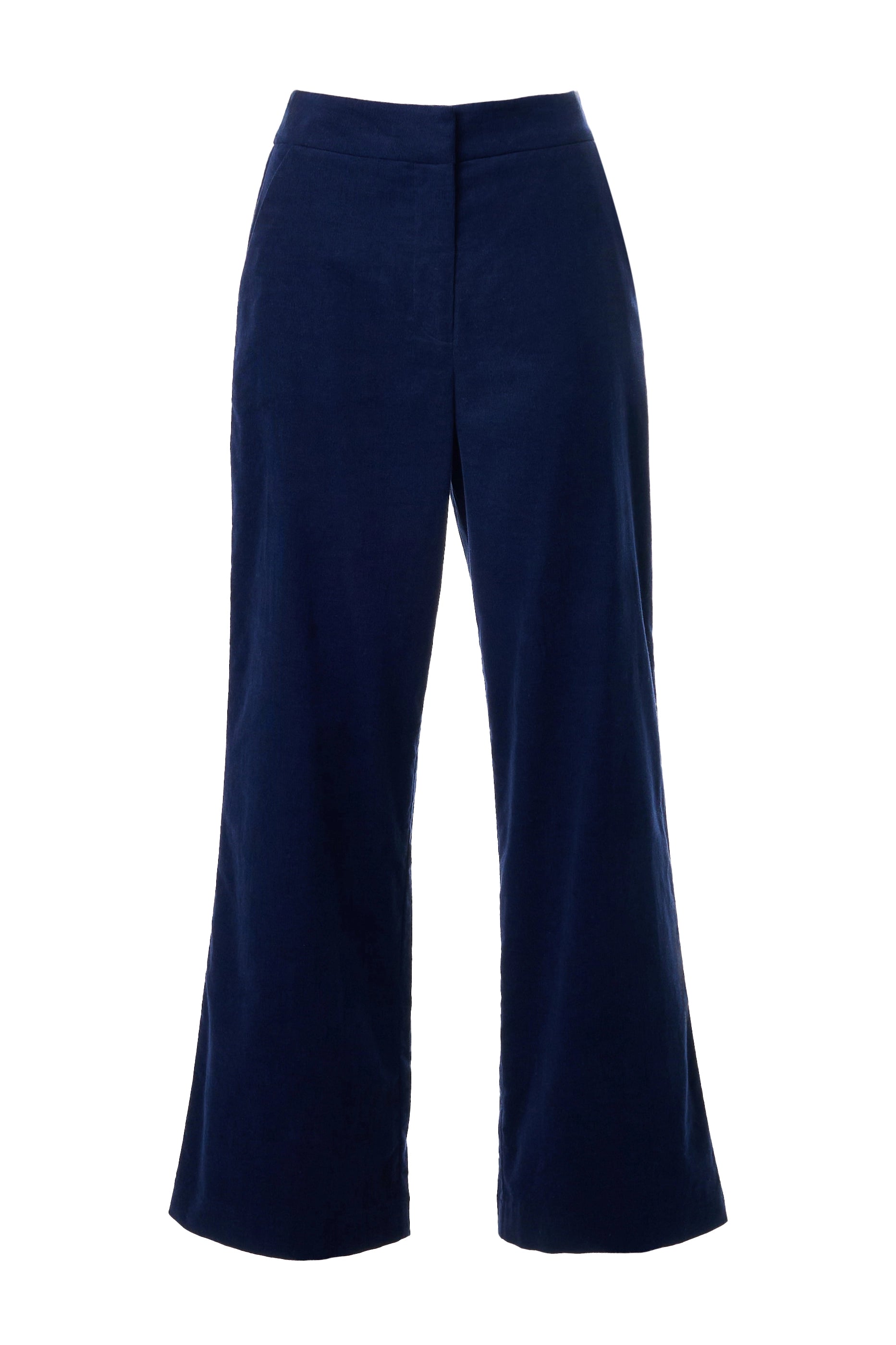 Tilde Lightweight Baby Cord Straight Leg Trousers - Navy - Styled
