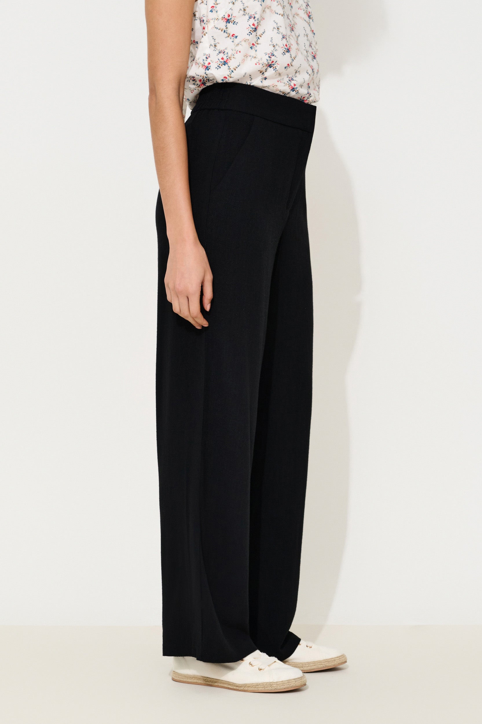 Tilde Linen Mix Wide Leg Trousers - Black