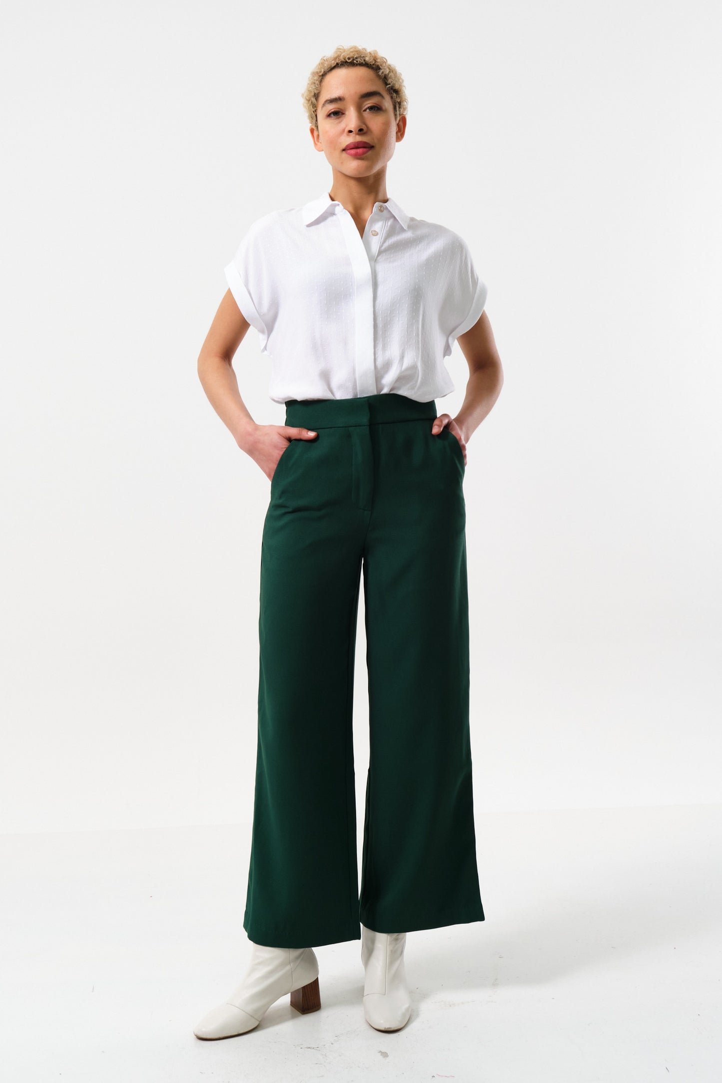 Tilde Sustainable Satin Back Crepe Wide Leg Trousers - Forest Green