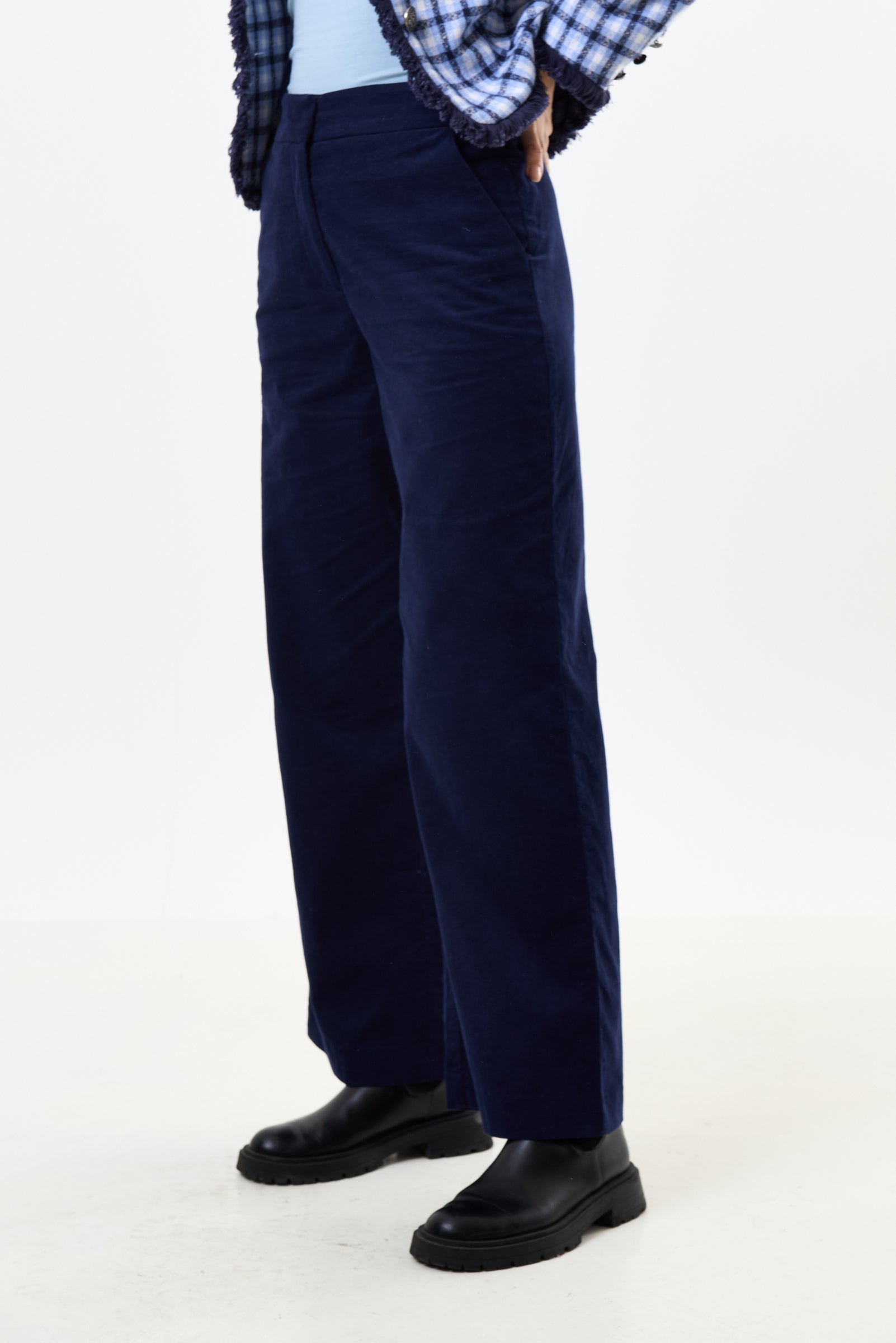 Tilde Lightweight Baby Cord Straight Leg Trousers - Navy - Detail 1