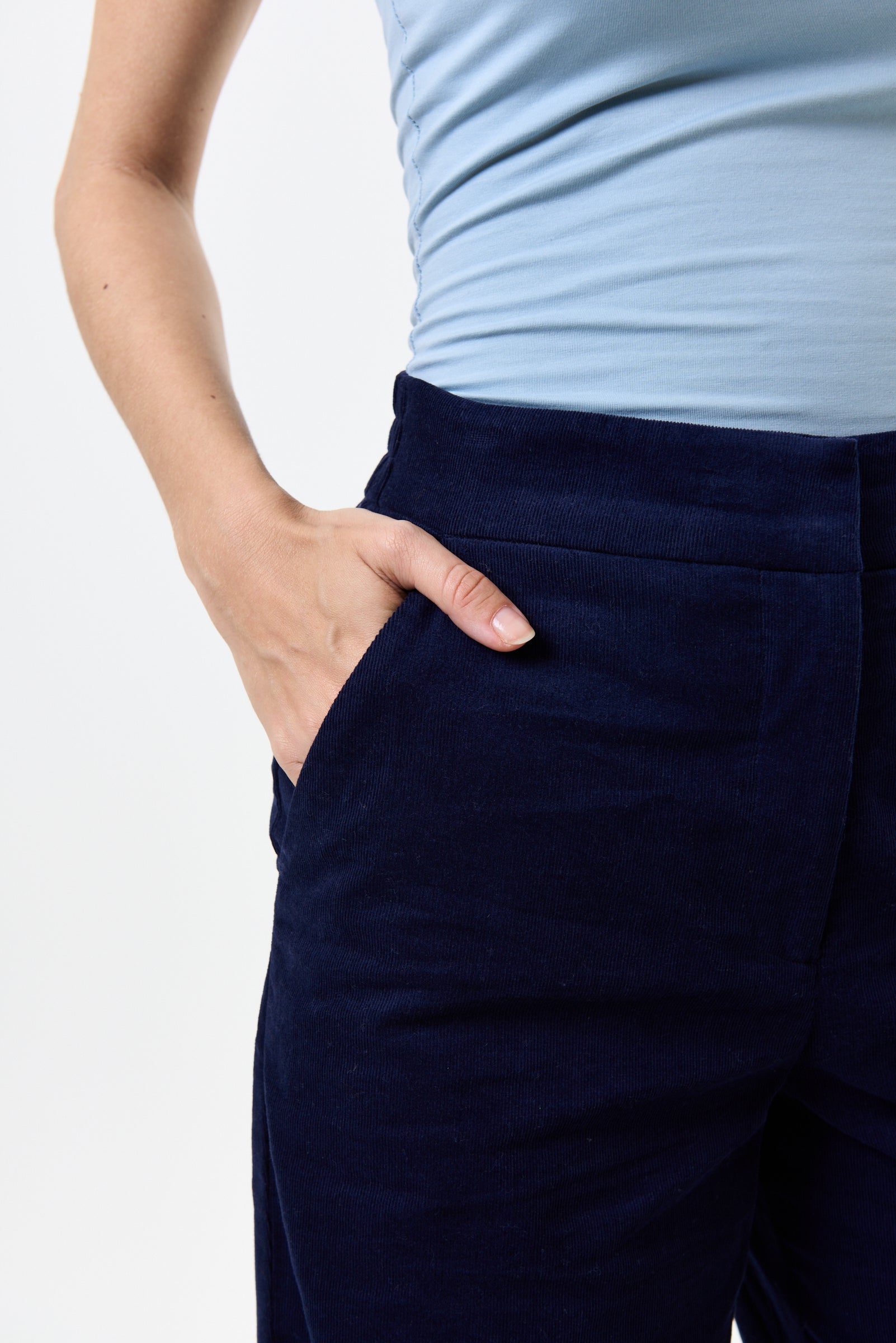 Tilde Lightweight Baby Cord Straight Leg Trousers - Navy - Detail 2