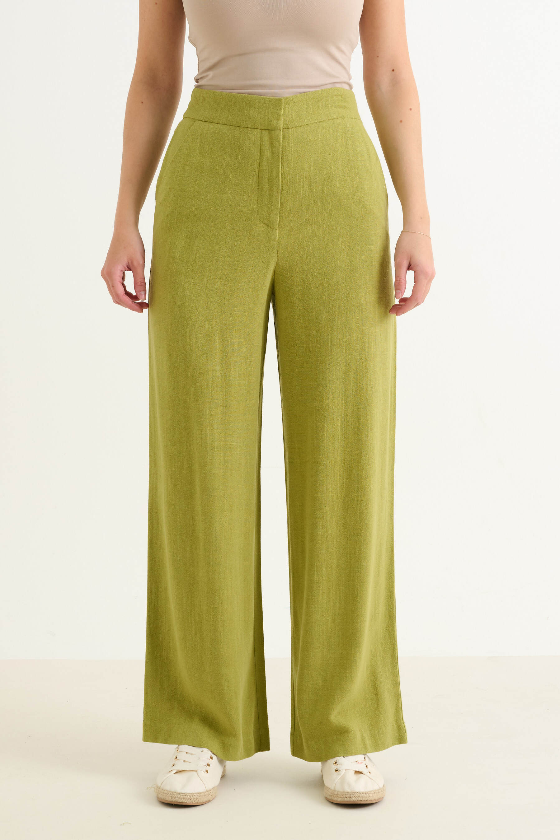Tilde Linen Mix Straight Leg Trouser- Avocado
