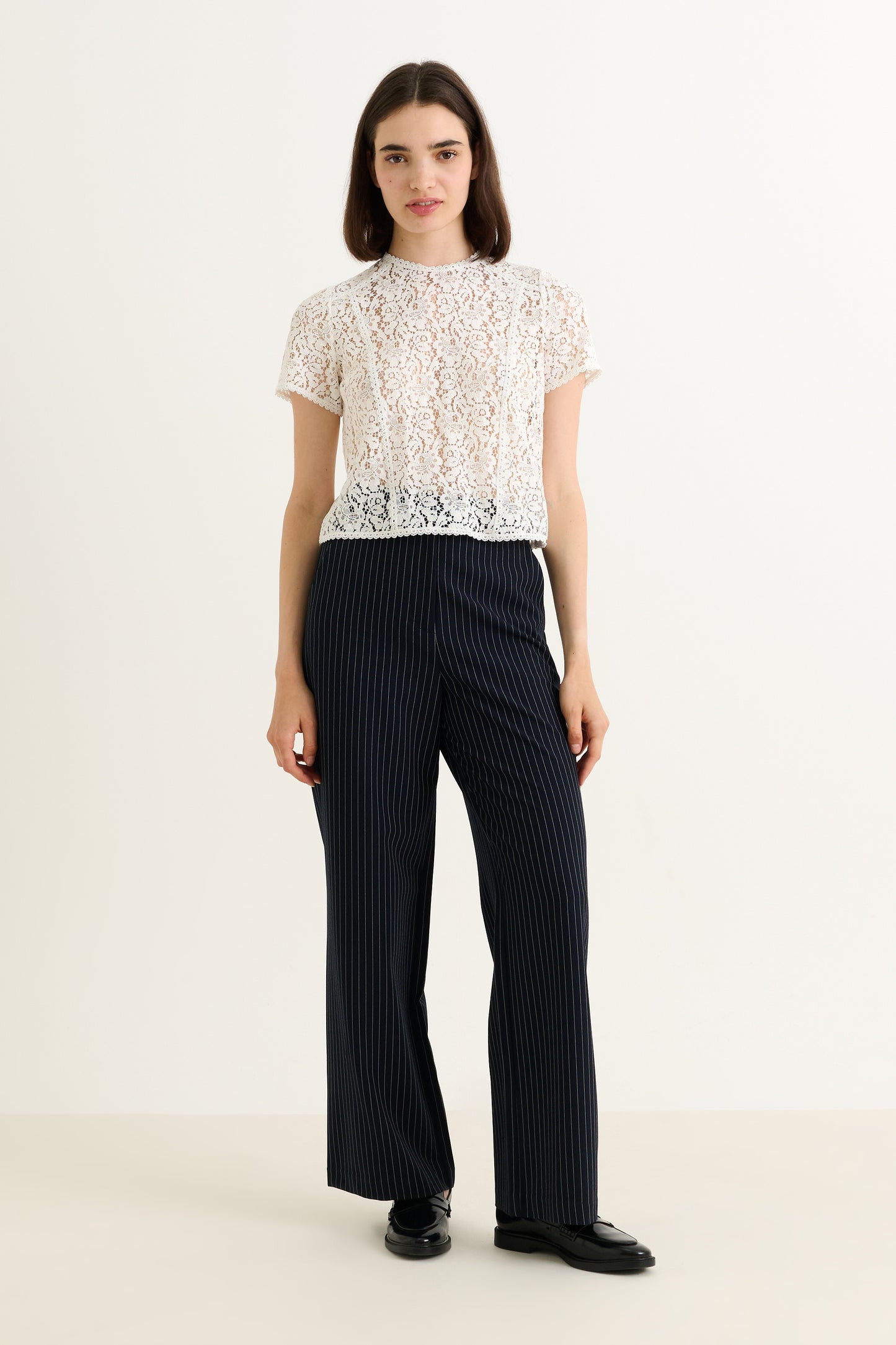 Tilde Navy Pinstripe Straight Leg Trouser