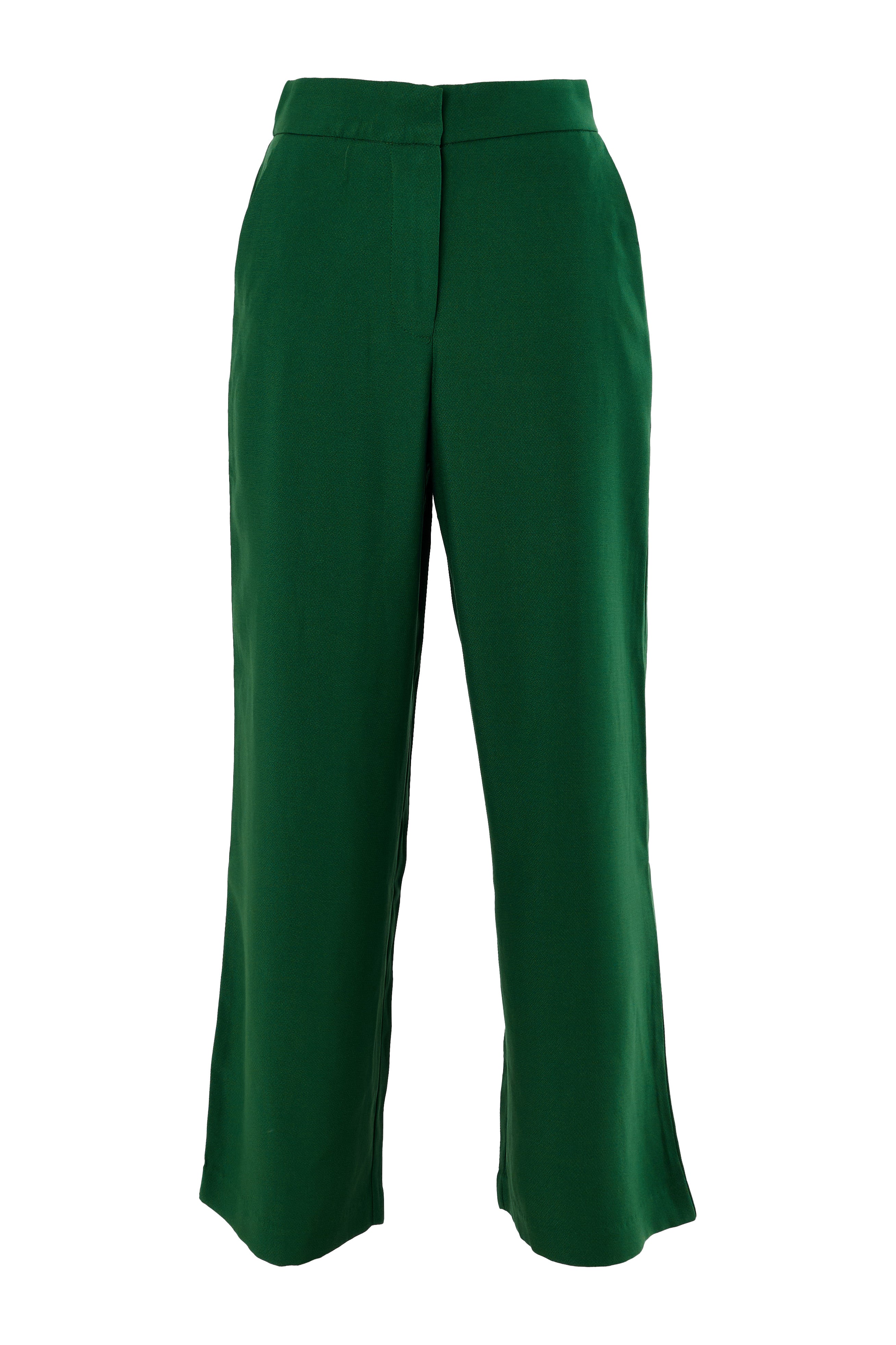 Tilde Sustainable Satin Back Crepe Wide Leg Trousers - Forest Green - Detail 4