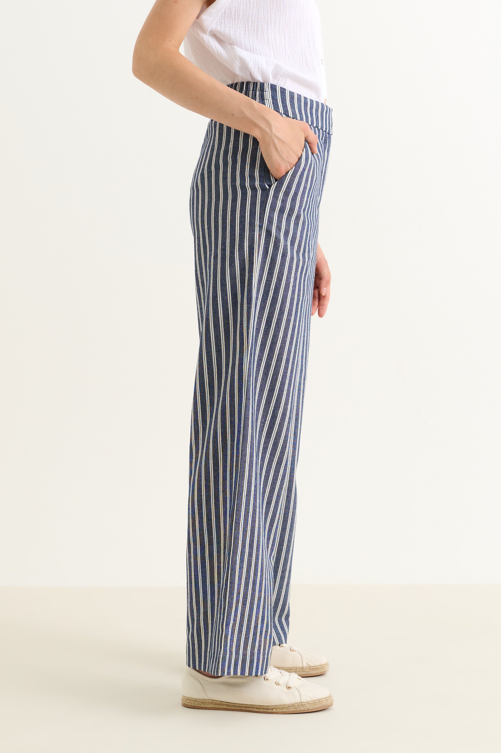 Tilde Ticking Stripe Straight Cut Trouser - Navy&White