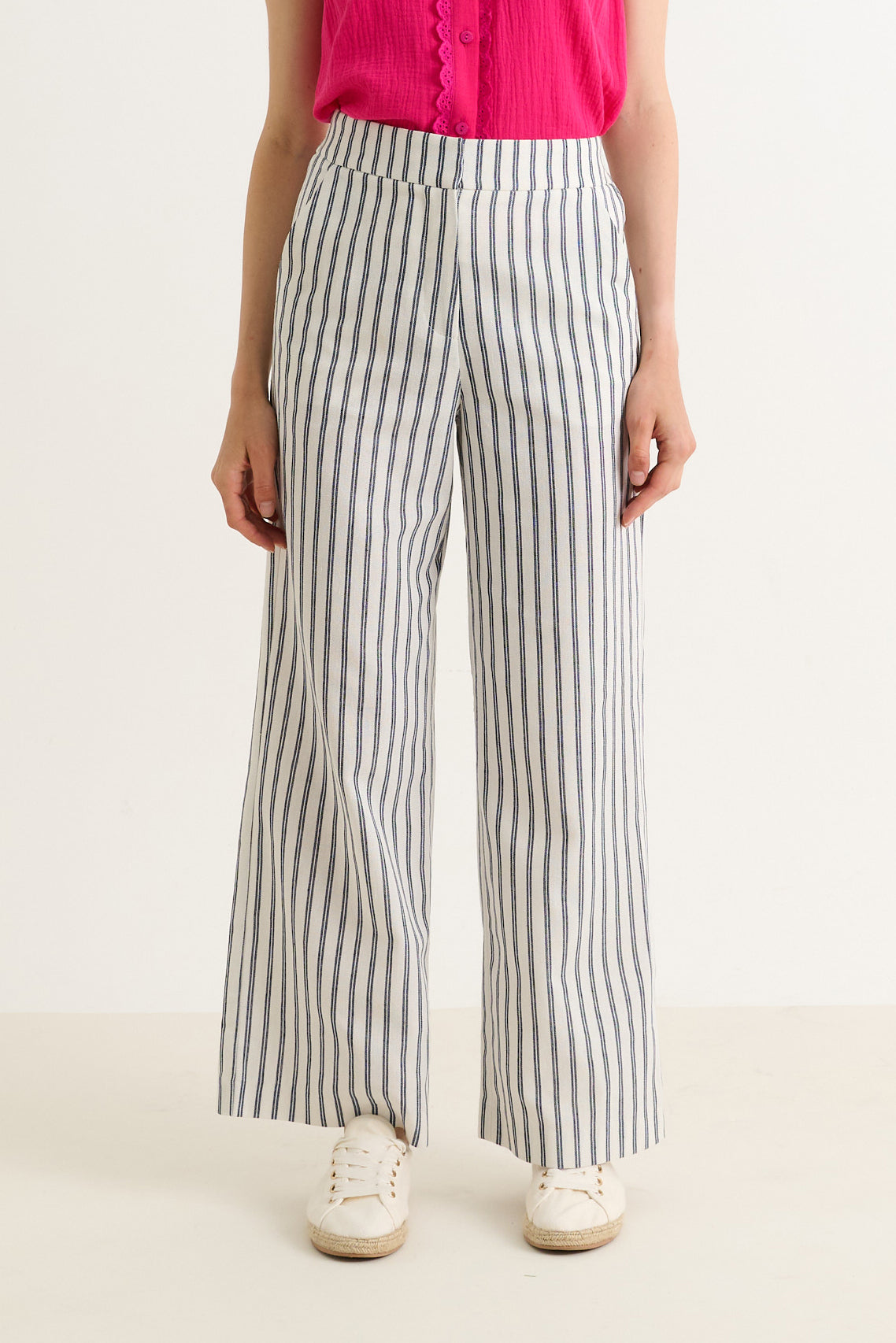 Tilde Ticking Stripe Straight Cut Trouser - White & Navy
