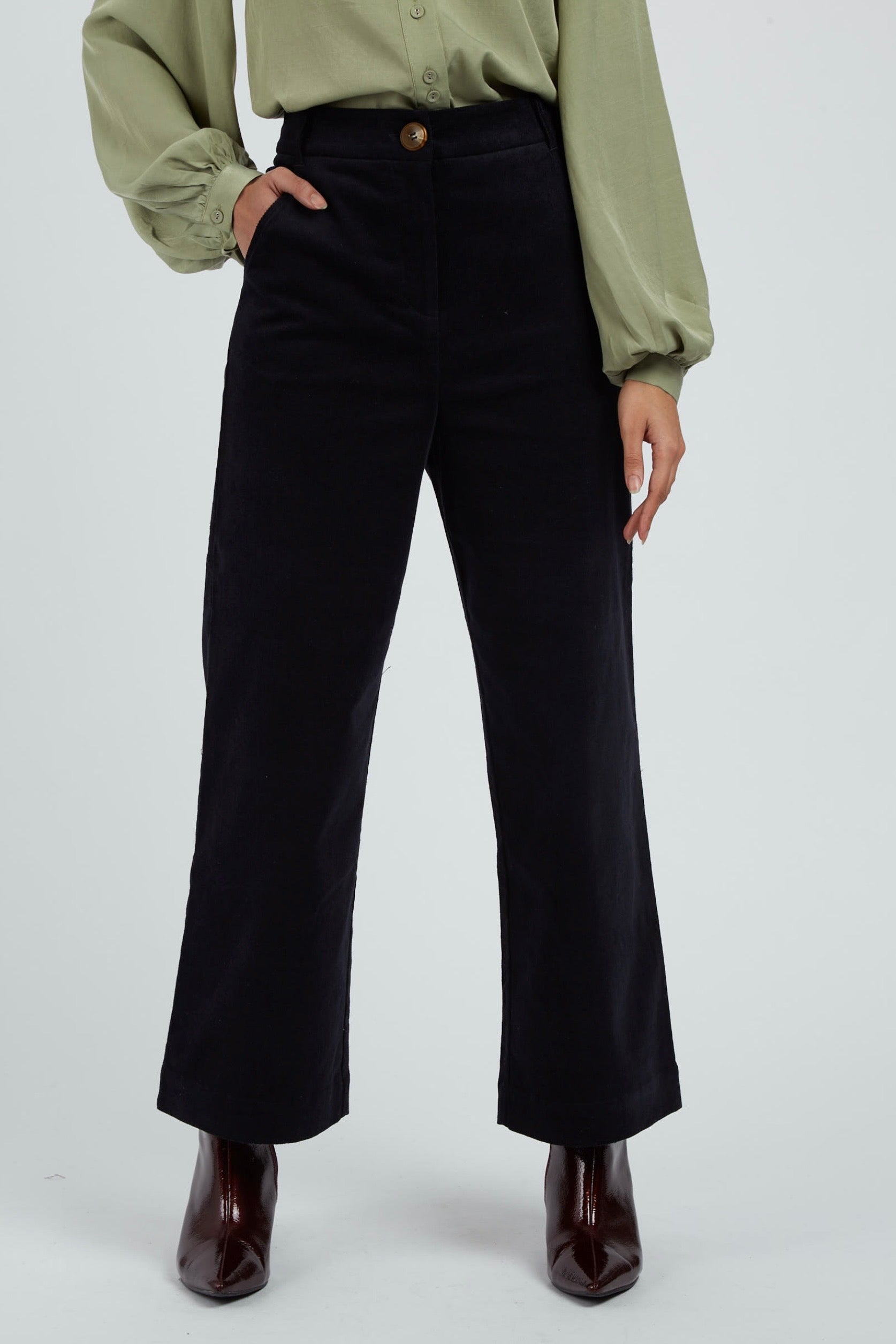 Tim Navy Baby Cord Cropped Straight Leg Trouser