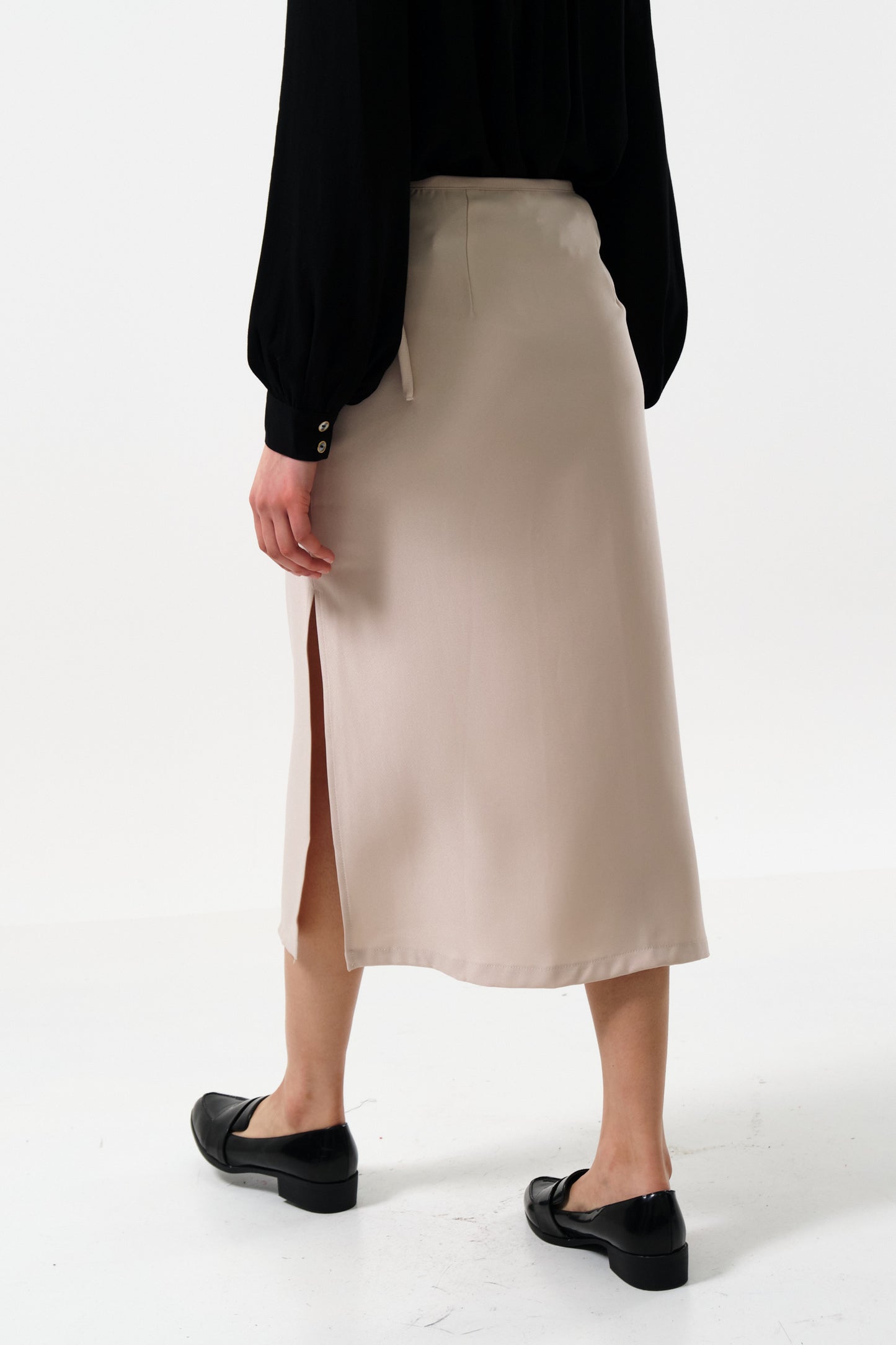 Timo Satin Back Crepe Sustainable Midi Skirt - Camel