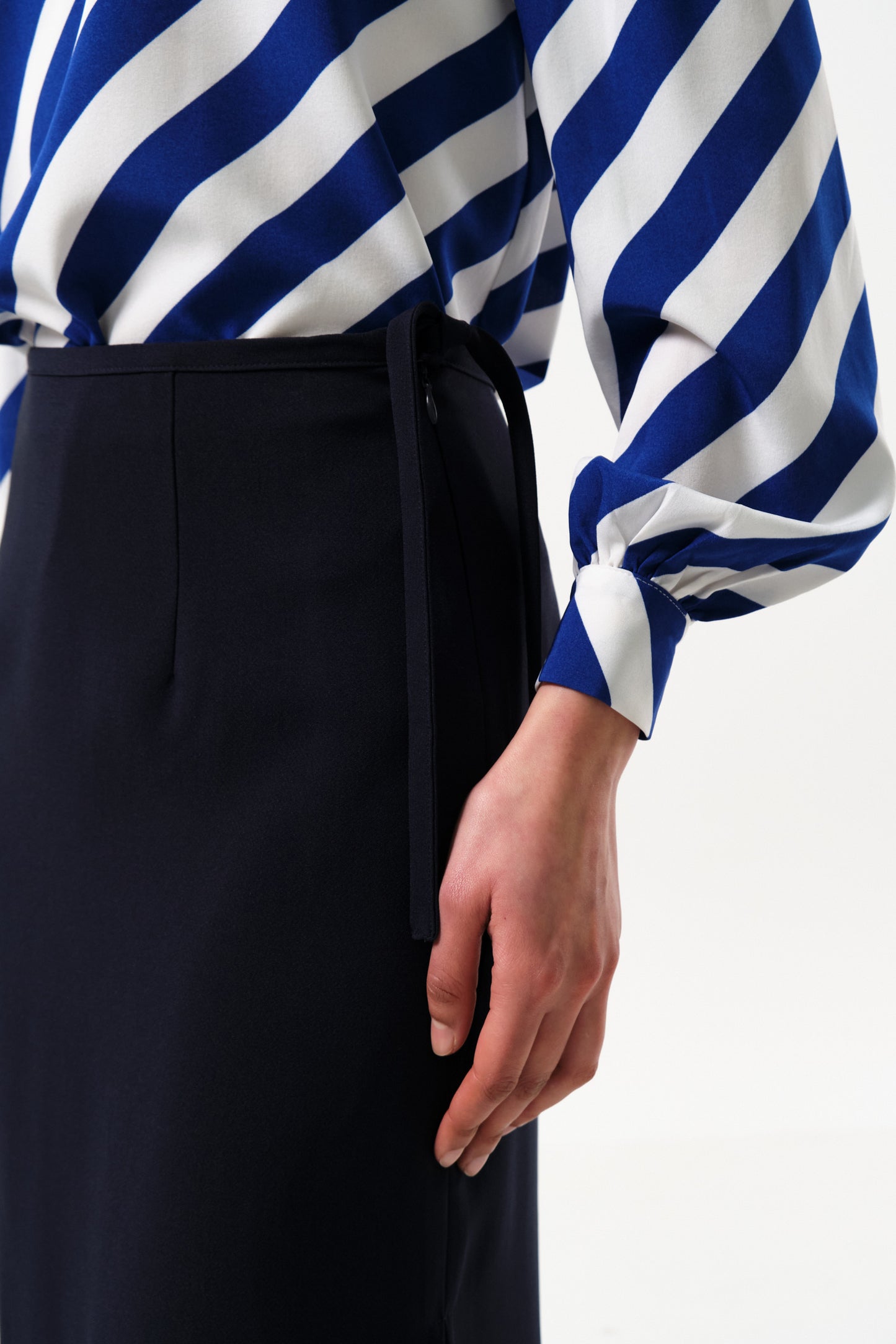Timo Satin Back Crepe Sustainable Midi Skirt - Navy