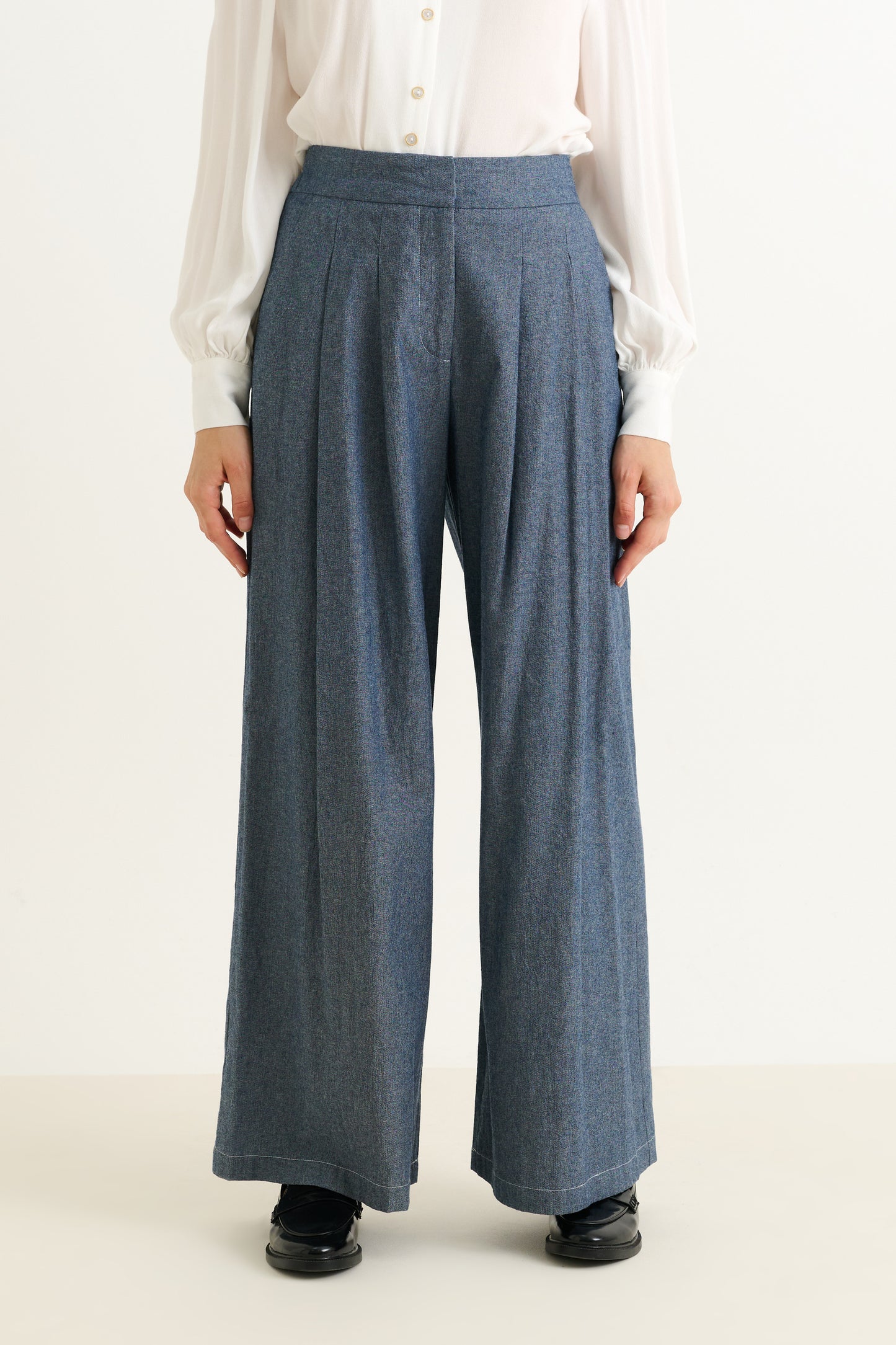 Tyler Chambray Wide Leg Trouser - Dark Grey