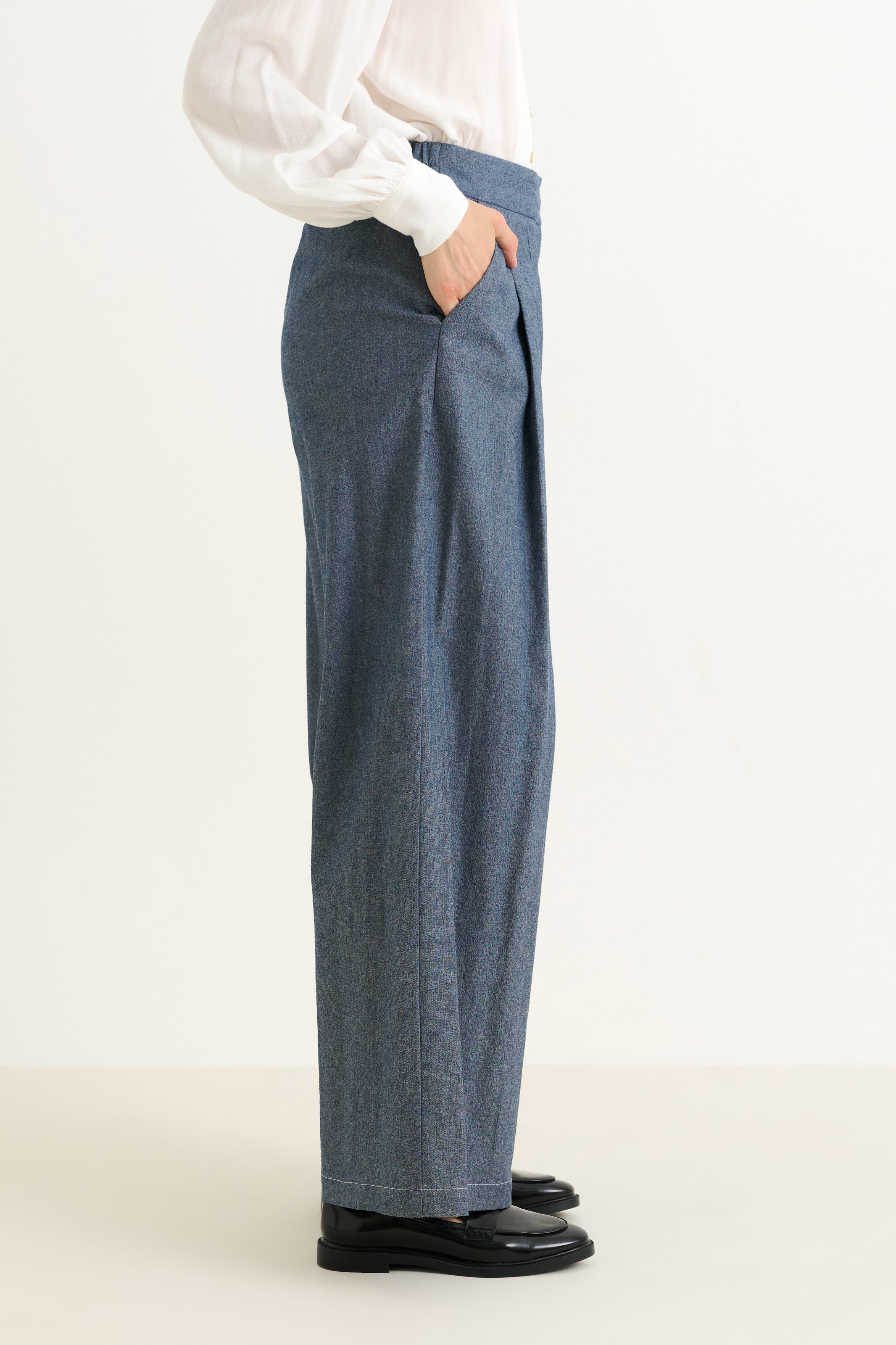 Tyler Chambray Wide Leg Trouser - Dark Grey