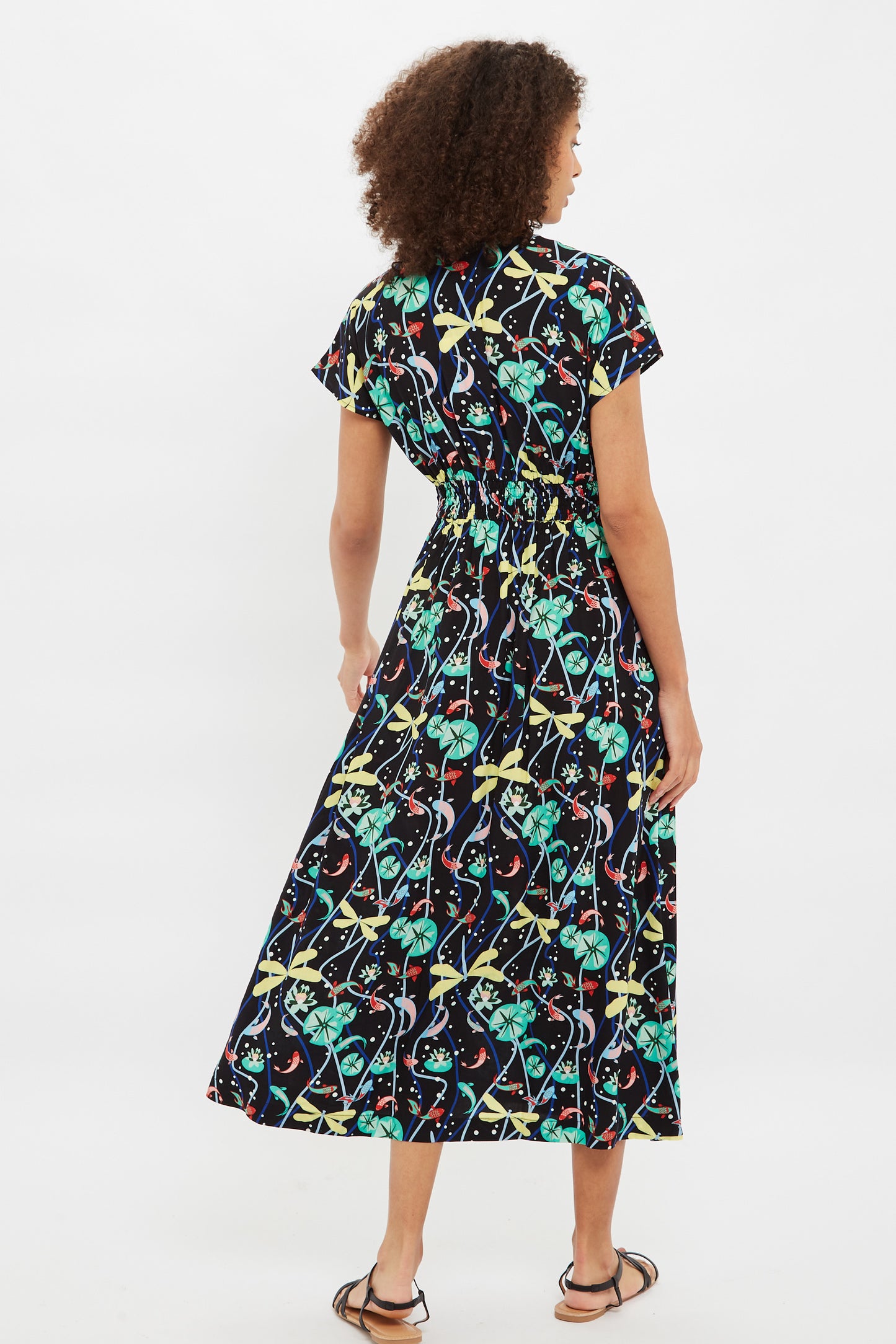 Unity Pond Print V Neck Midi Dress