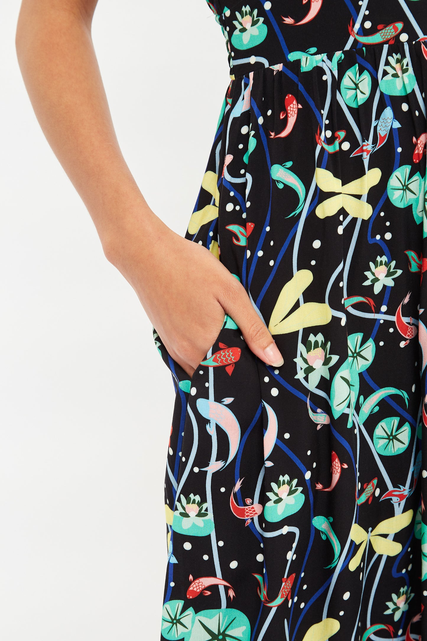 Unity Pond Print V Neck Midi Dress